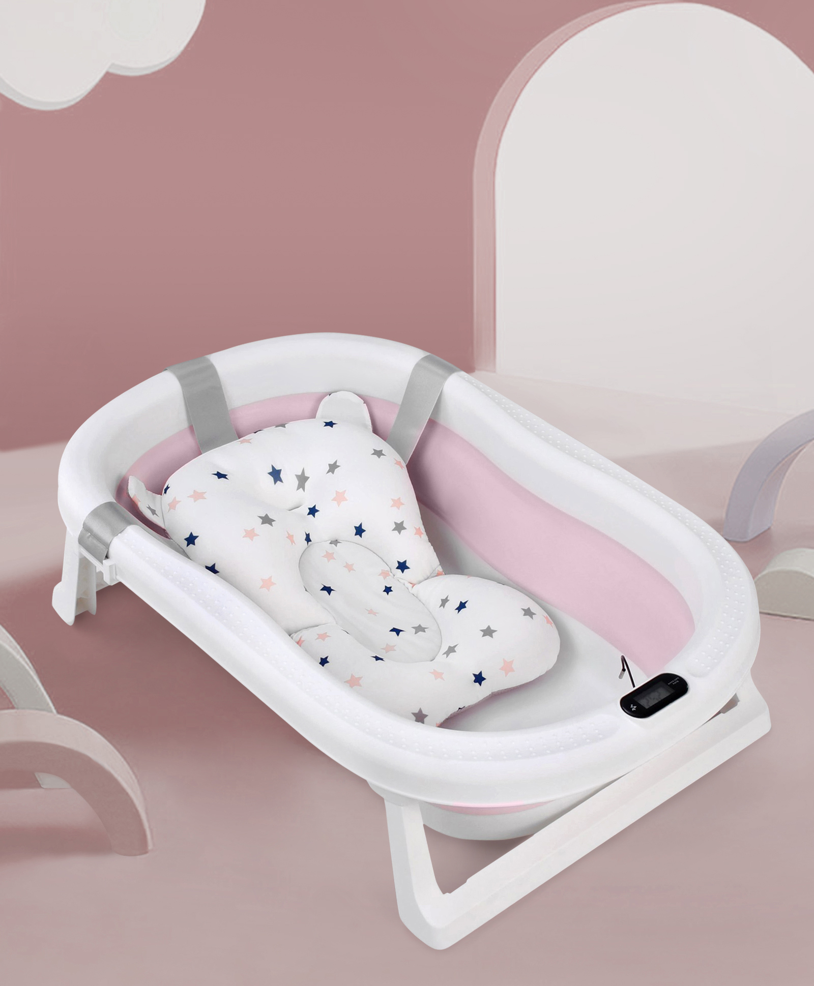 Foldable Bathtub with Cushion and Thermometer - Pink-image-49