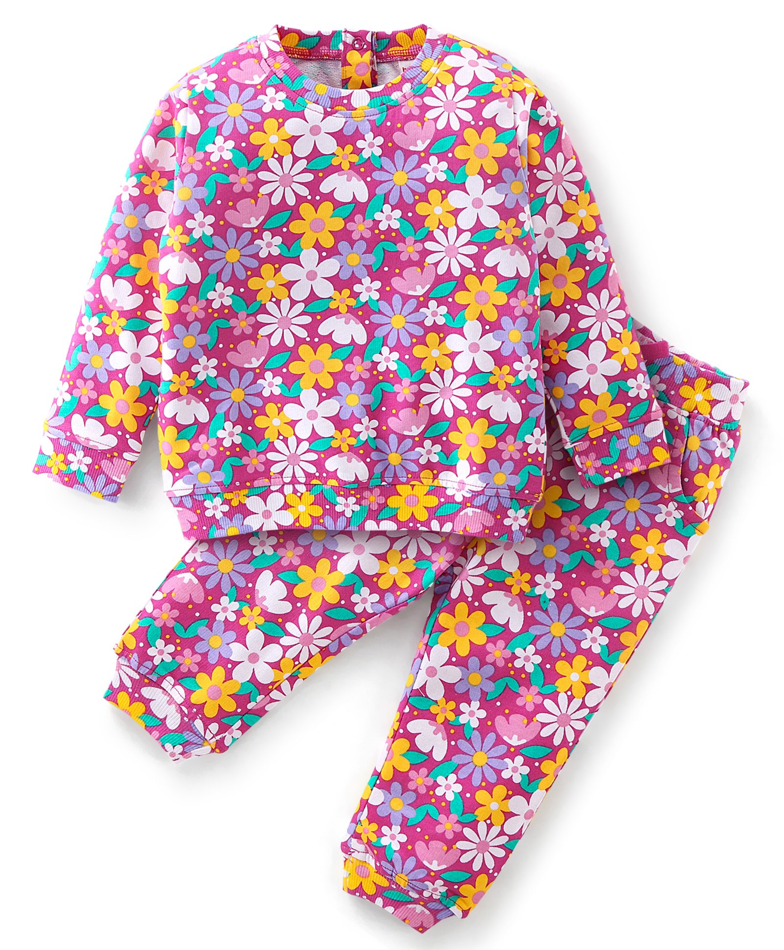 Babyhug Cotton Knit Full Sleeves T-Shirt & Lounge Pant Set Floral Print - Multicolour-picture-20