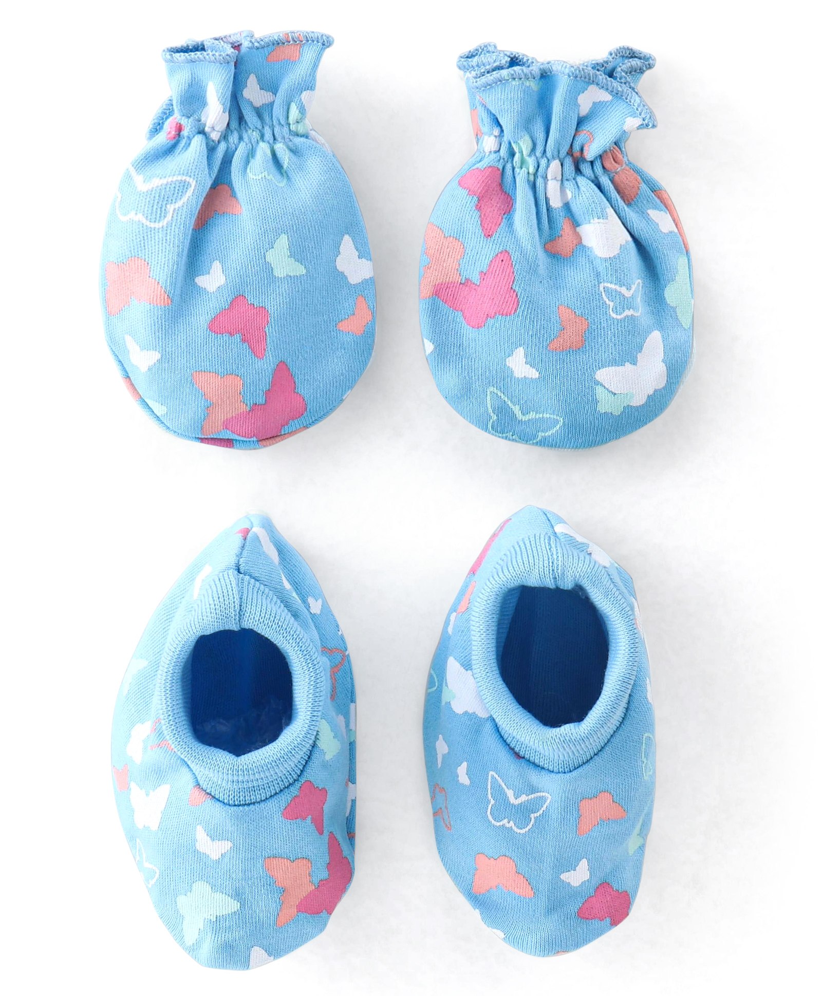 Babyhug 100% Cotton Knit Butterfly  Print Mittens & Booties - Blue-picture-12