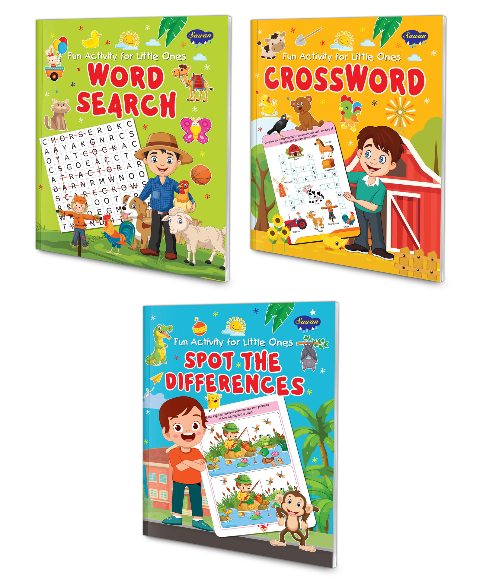 Pack of 3 Fun Activity For Little Ones Word Search Crossword & Spot The Differnces - English-image-41
