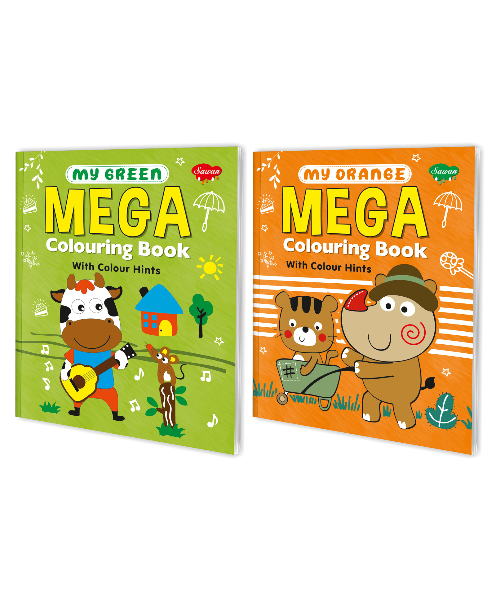 Set Of 2 My Green and My Orange Mega Colouring Books With Colour Hints  For Kids-image-2