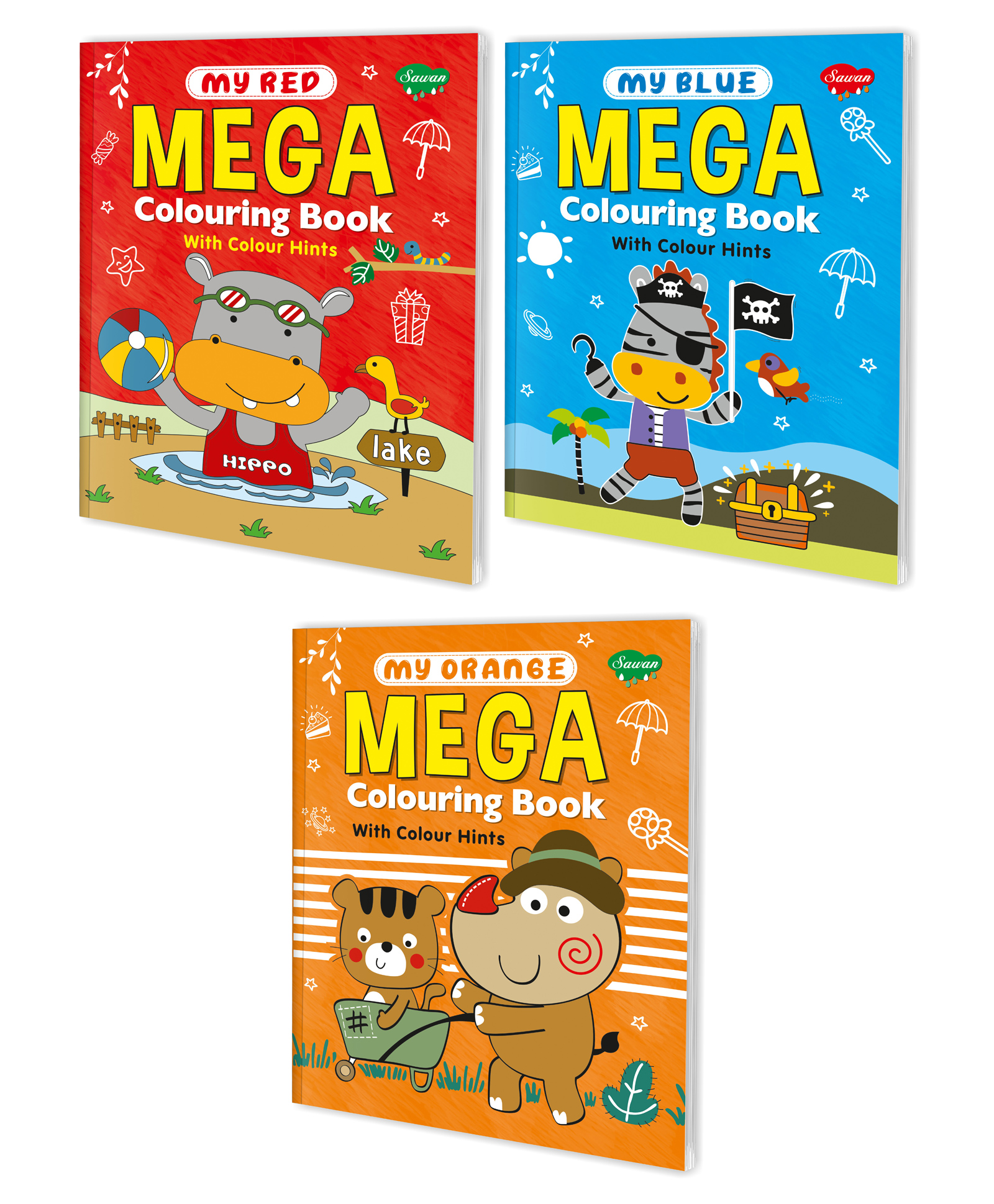 Set Of 3 My Red My Blue and My Orange Mega Colouring Books With Colour Hints  Gift For Kindergarten Children-image-26