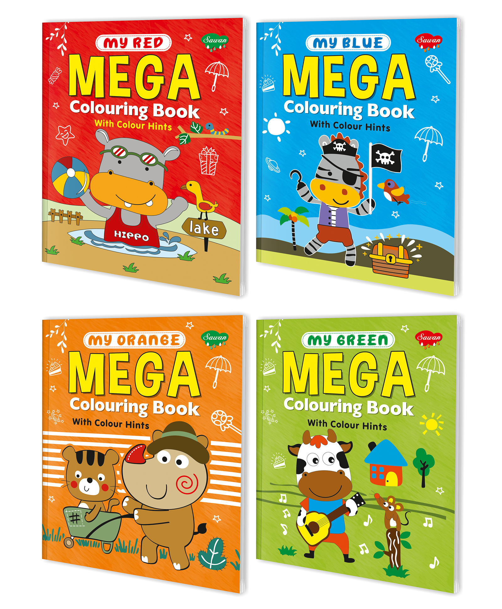 Set Of 4 My Red My Blue My Orange and  My Green Mega Colouring Books With Colour Hints Gift For Preschool-image-25