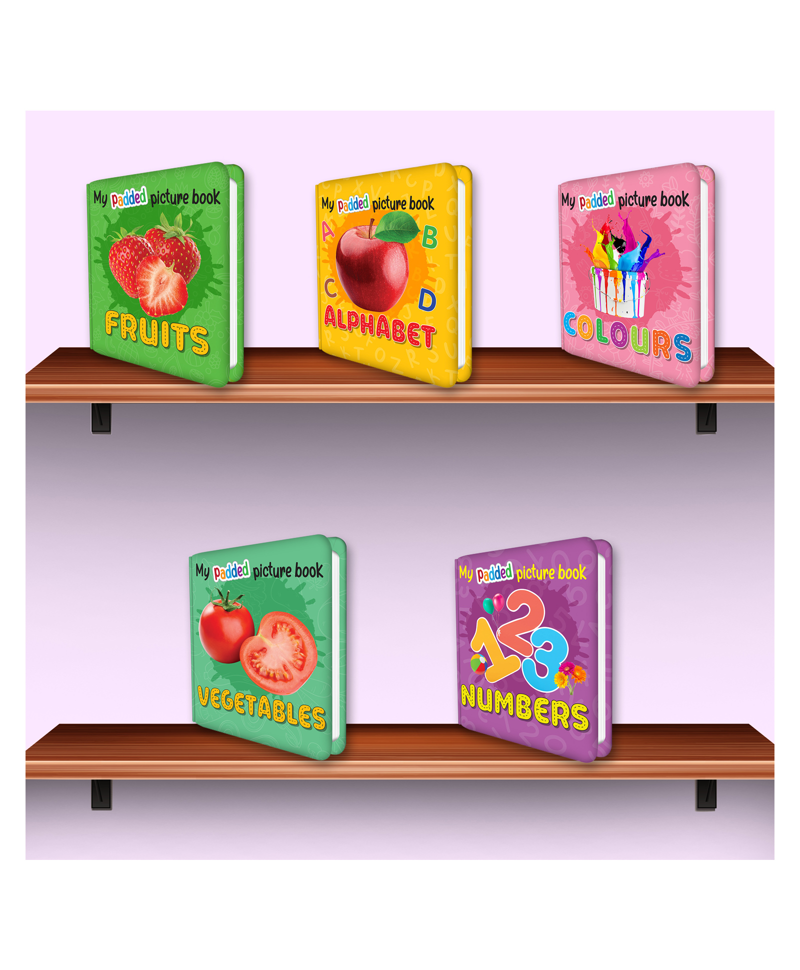 Set of 5 My Padded Picture Book Alphabet and Numbers and Fruits and Vegetables and Colours - English-image-7
