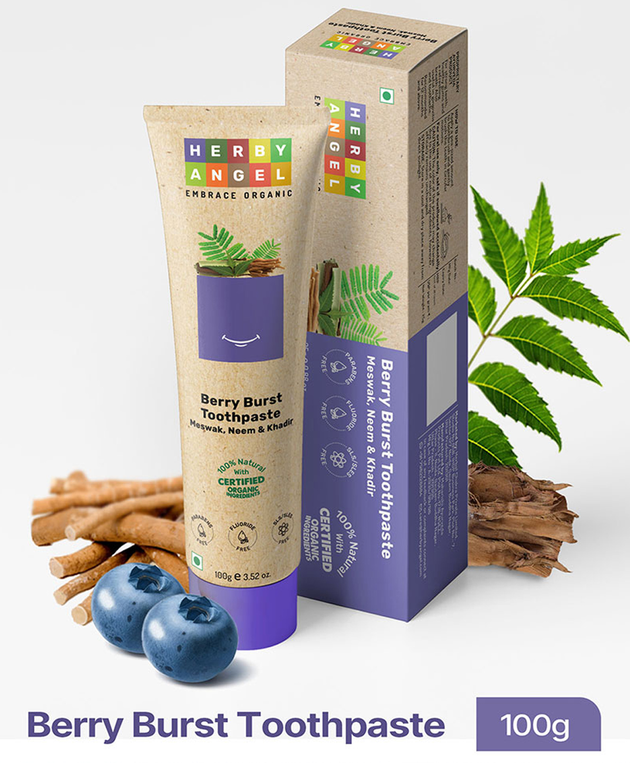 Herby Angel Berry Burst Baby Toothpaste with Meswak, Neem & Khadira Organic Ingredients Healthy Gums Refreshing Breath - 100 g-image-25