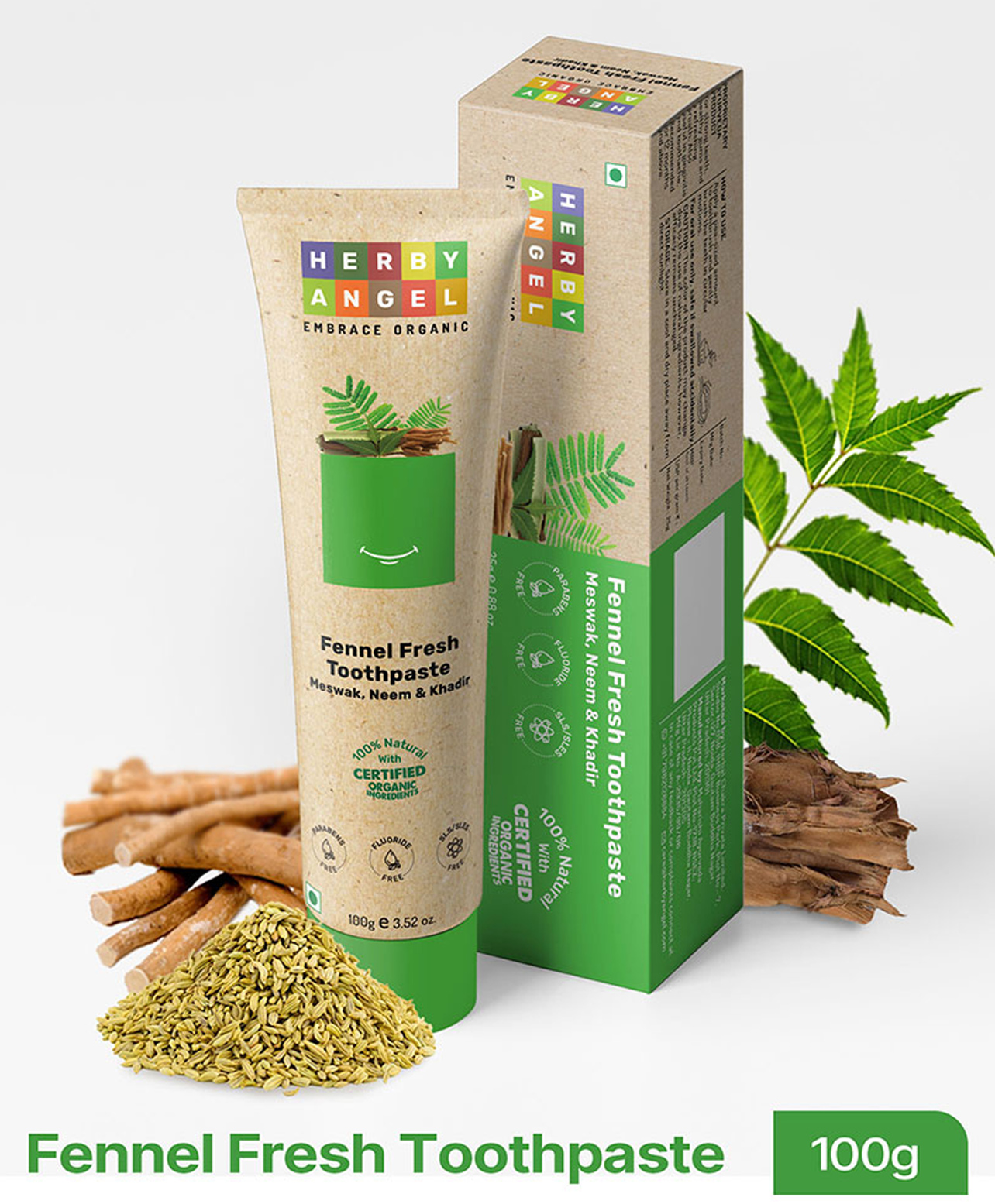 Herby Angel Baby Fennel Fresh Toothpaste with Meswak, Neem & Khadir, Organic Ingredients Strong Teeth 100% Natural - 100 g-picture-13