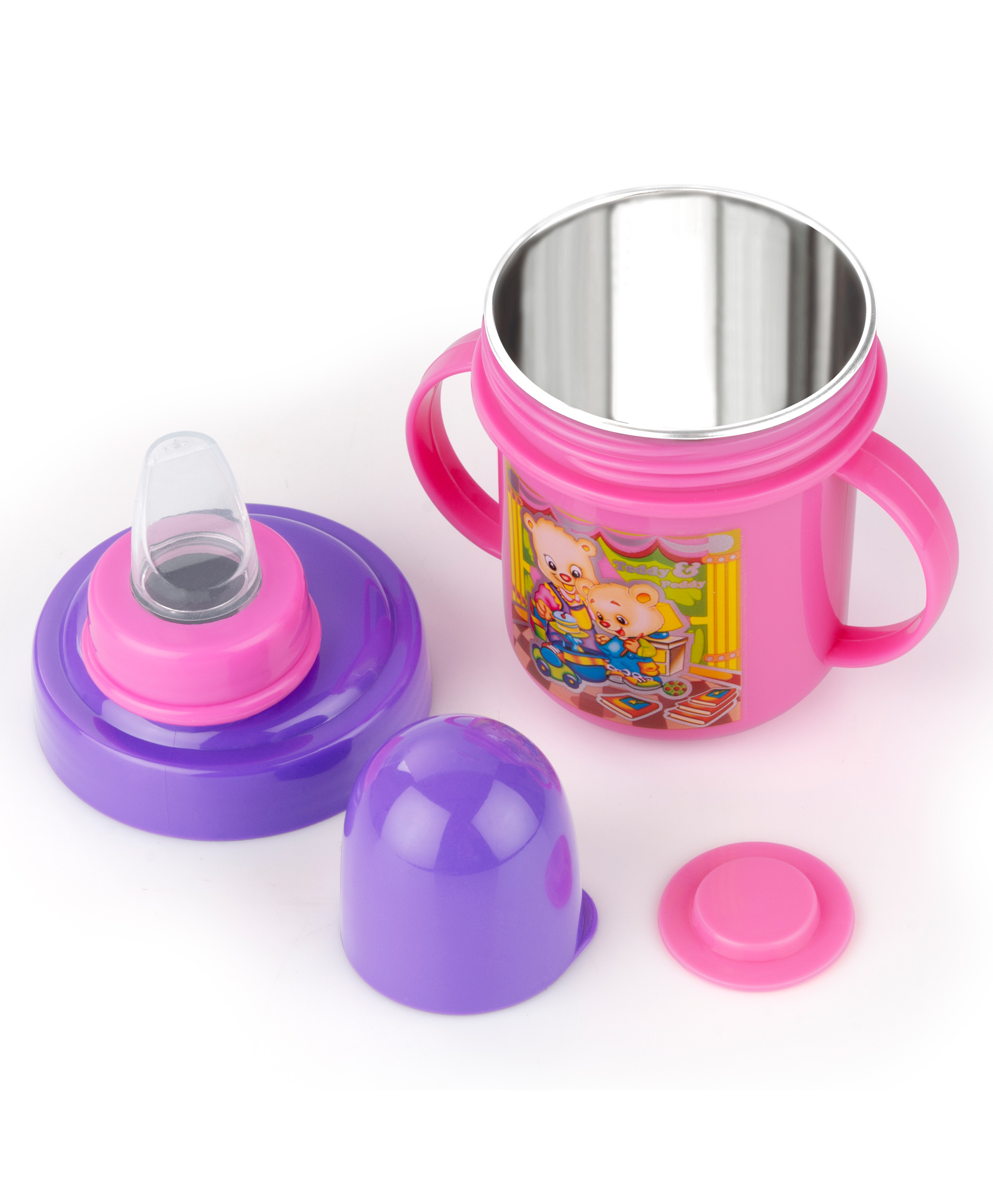 Nabhya Hippo Stainless Steel Baby Spout Sipper Cup 250 ml - Pink-picture-37