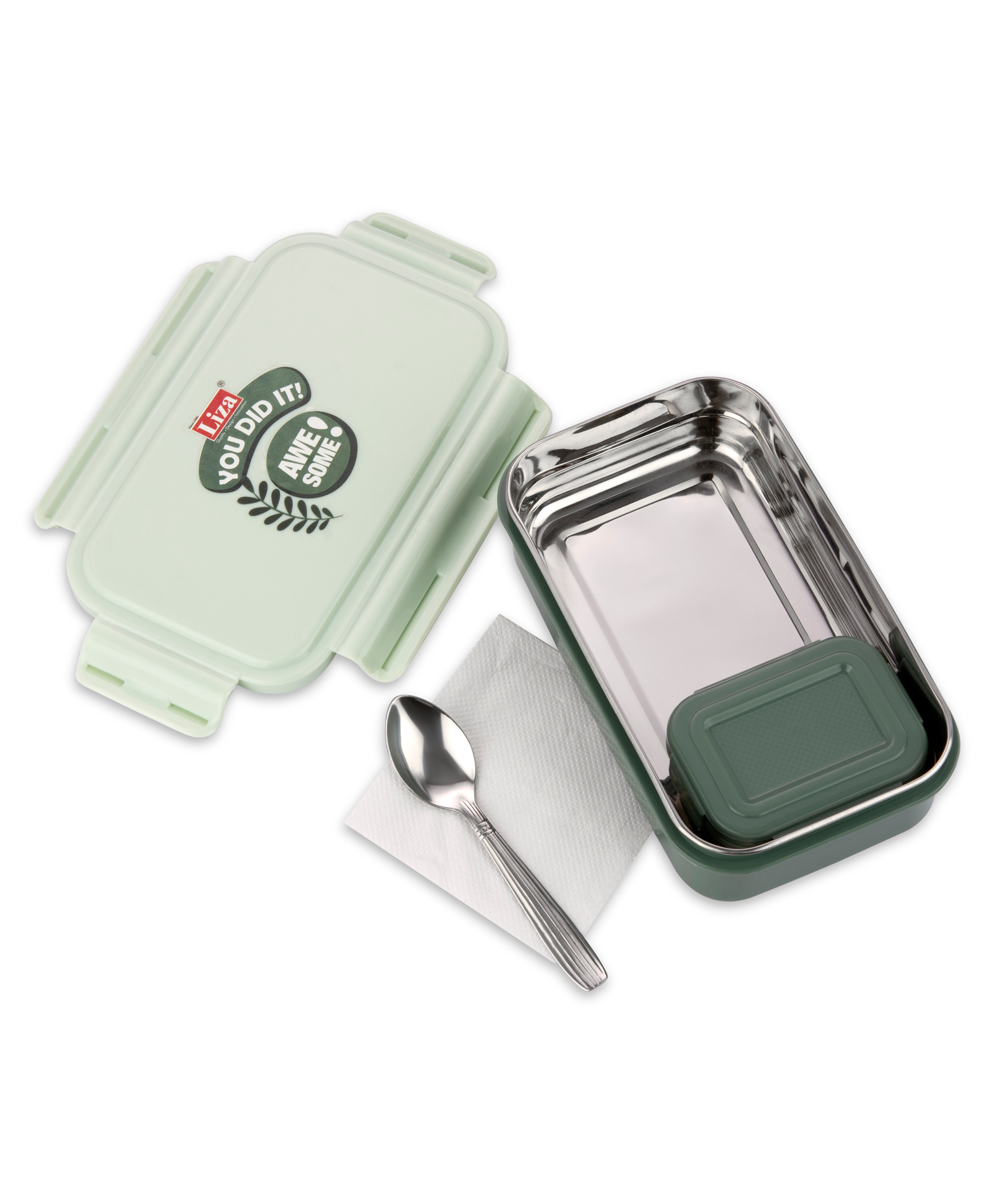 Nabhya Kippo Stainless Steel Insulated Lunch Box with Katori 2 Container Lunch Box for Kids (Green)-image-23