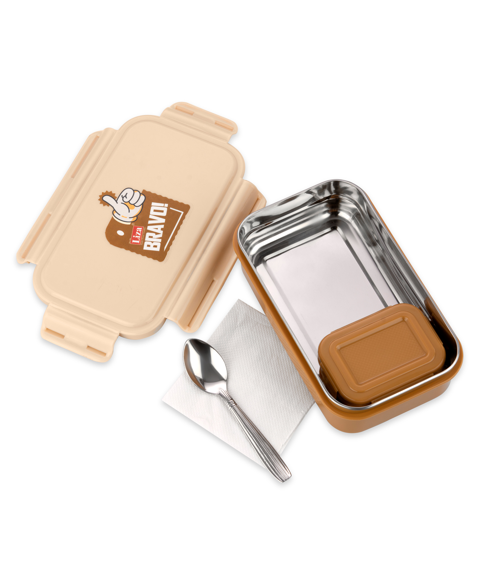 Nabhya Kippo Stainless Steel Insulated Lunch Box with Katori 2 Container Lunch Box for Kids (Brown)-picture-21