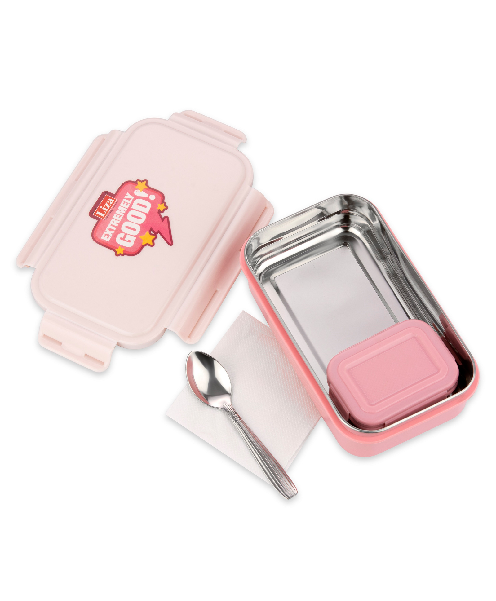Nabhya Kippo Stainless Steel Insulated Lunch Box with Katori 2 Container Lunch Box for Kids (Pink)-picture-21