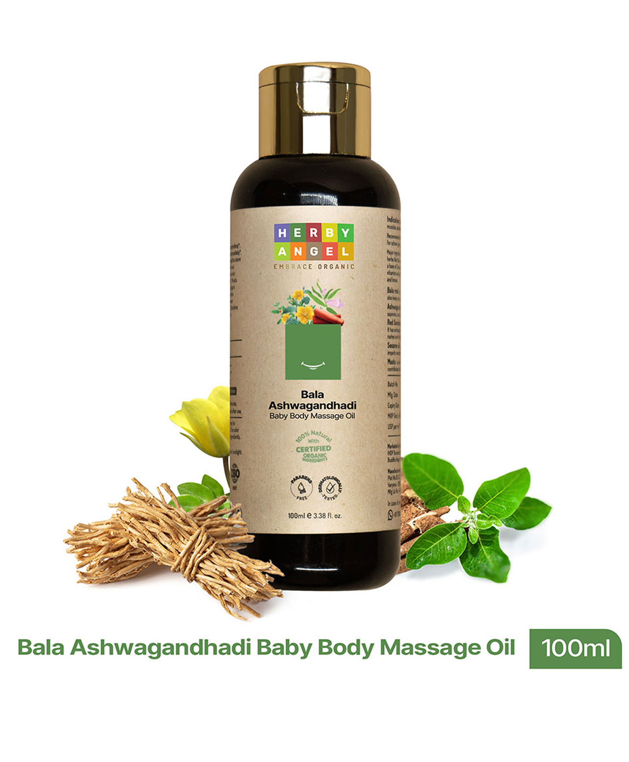 Herby Angel Bala Ashwagandhadi Baby Body Massage Oil Organic Ingredients Nourishes skin Improves complexion Pre-bath oil - 100 ml-image-49