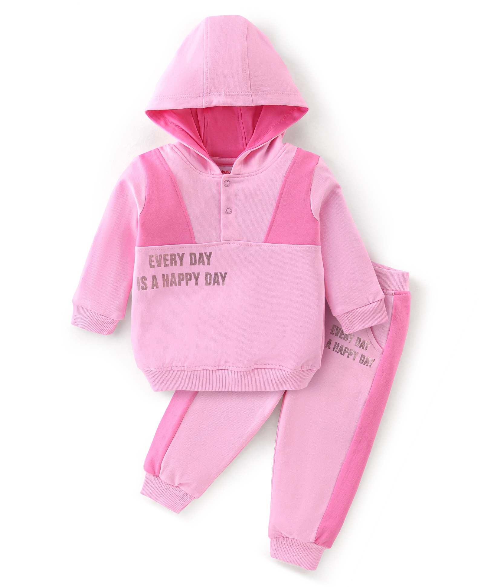 Babyhug Cotton Knit Full Sleeves Hoodie & Lounge Pant Set Text Print - Pink-image-13