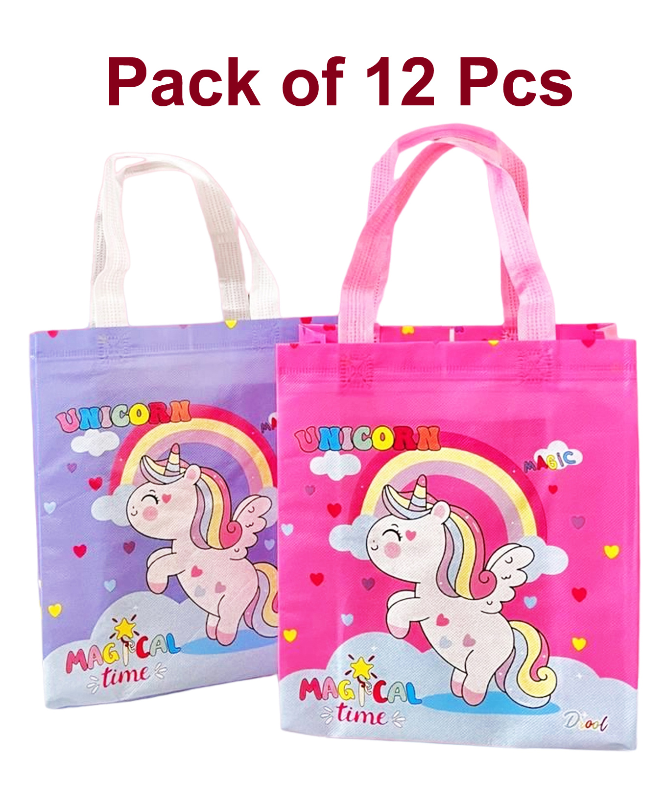 Asera Unicorn Theme Carry Bags Return Gifts for Birthday for Kids Pack of 12- Multicolor