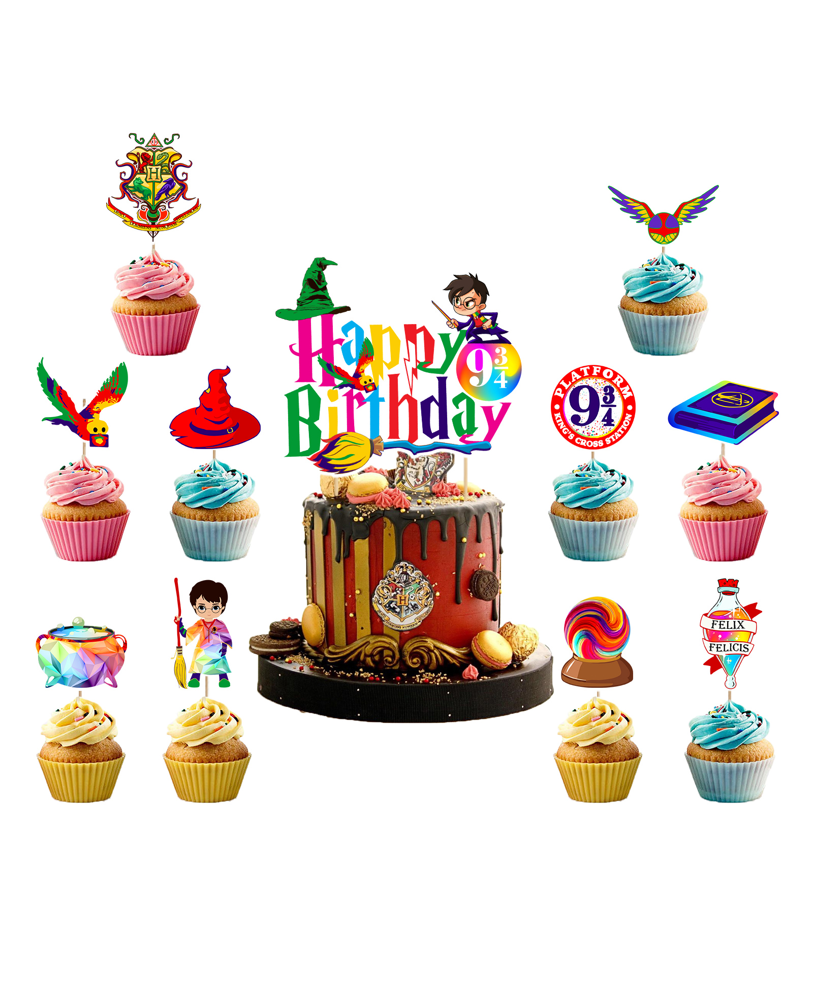 Zyozi Birthday Cake Topper and Cupcake Toppers Multicolor - Pack of 11-picture-14