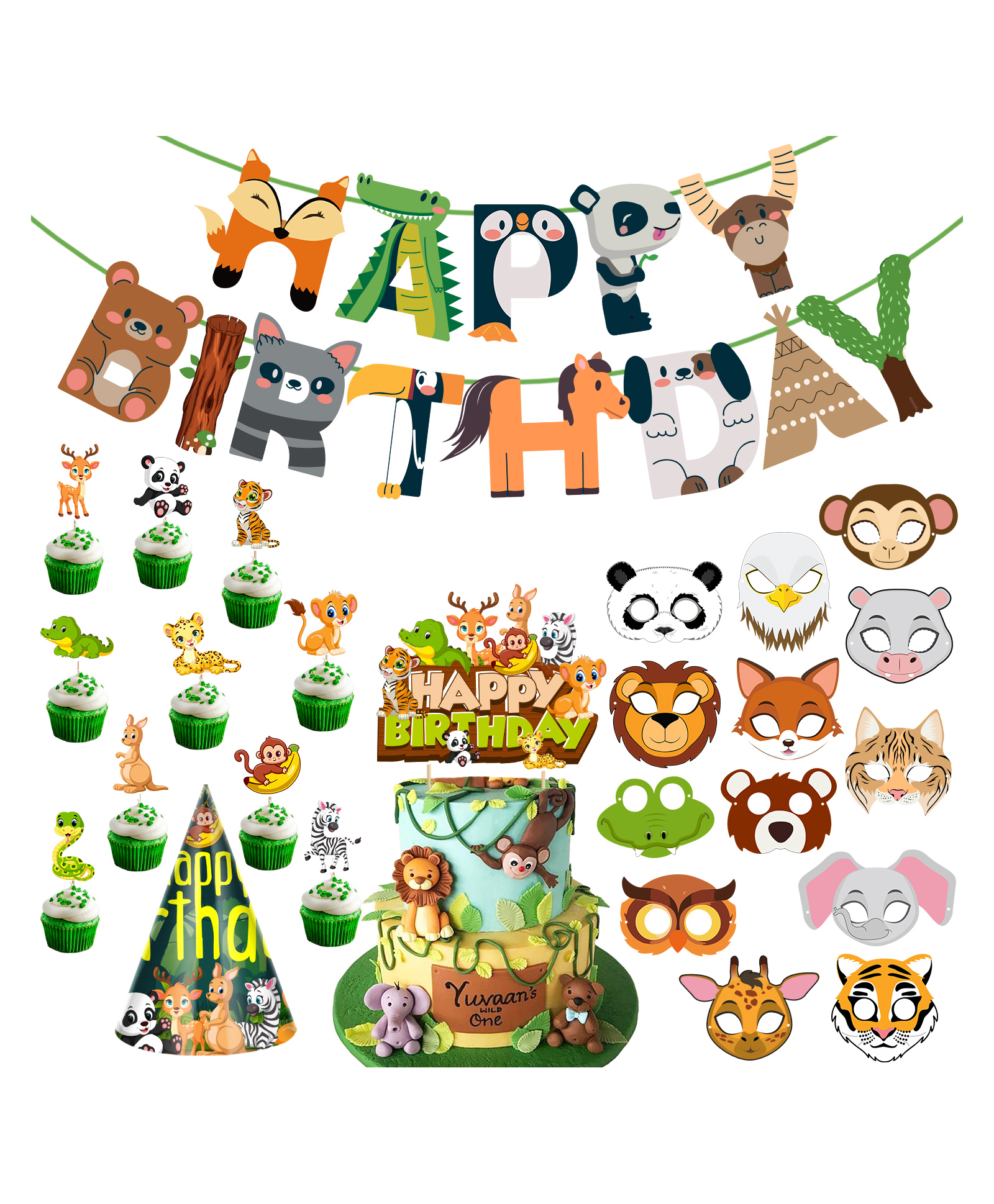 Zyozi Jungle Safari Happy Birthday Decorations Multicolor -  Pack of 26-image-4