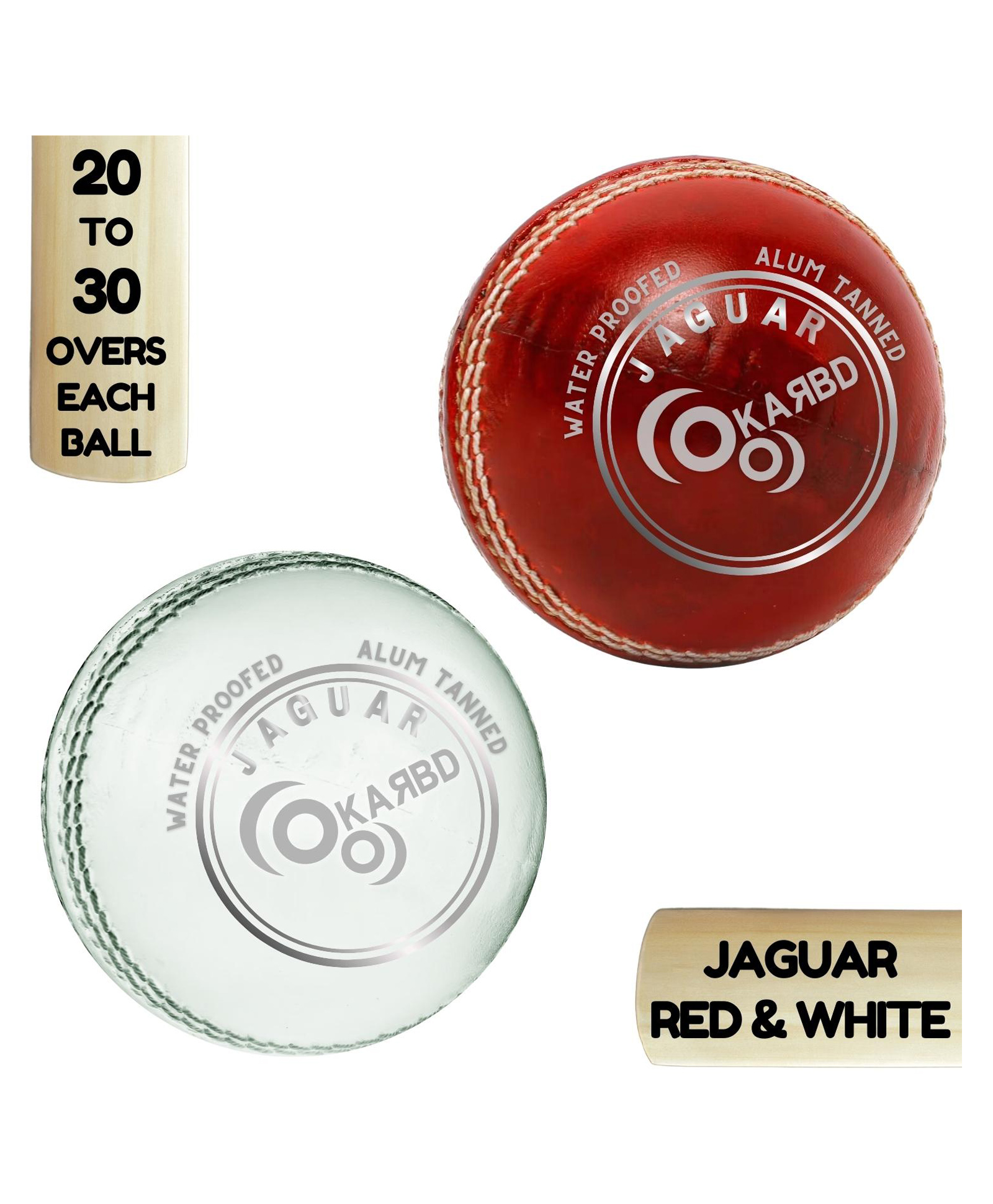 KARBD Cricket Leather Ball 4 Piece 20 to 30 Overs Pack of 2- Jaguar Red & White-image-43