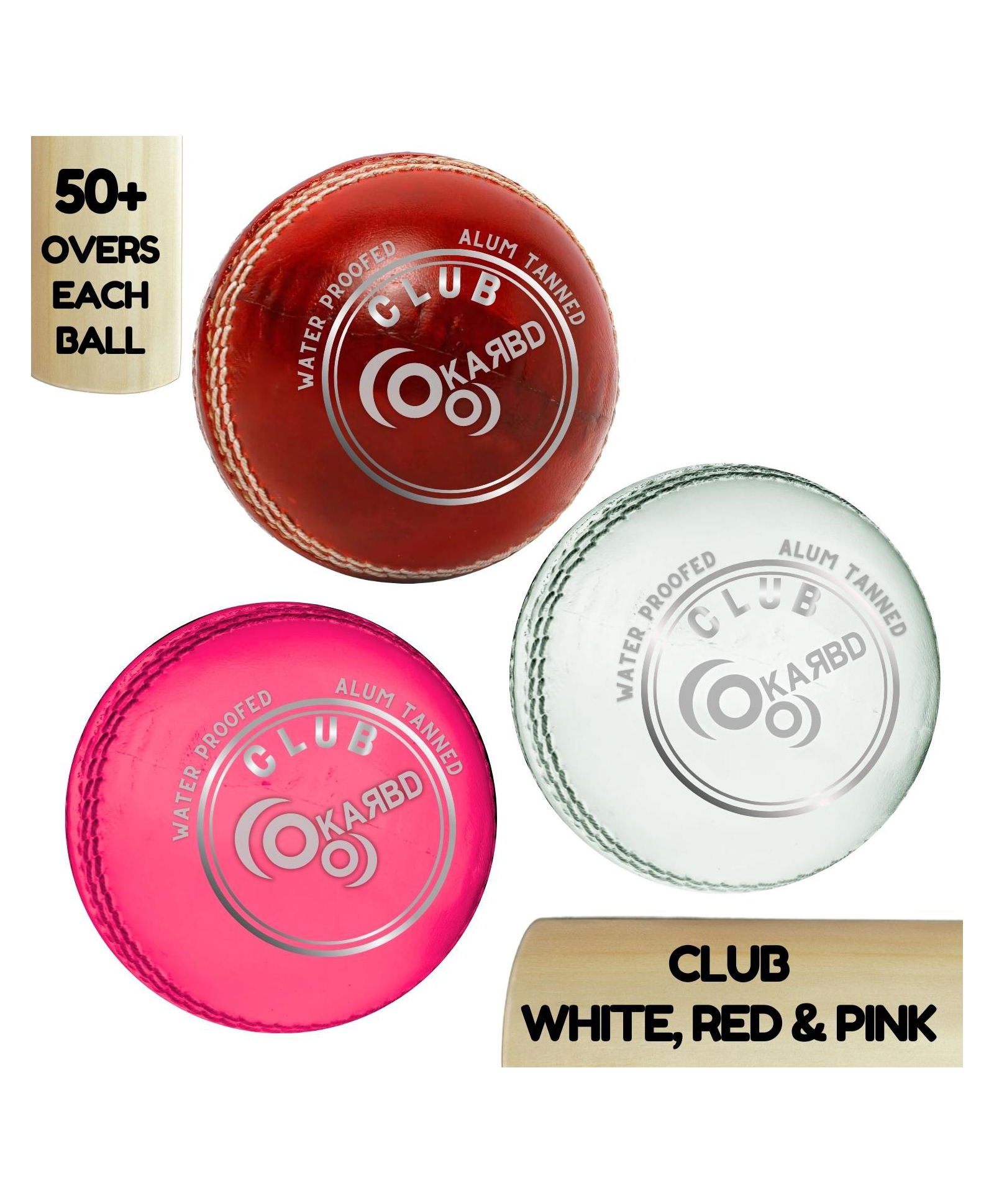 KARBD Cricket Leather Ball 4 Piece 50 Overs Club Pack of 3- White Red & Pink-image-2