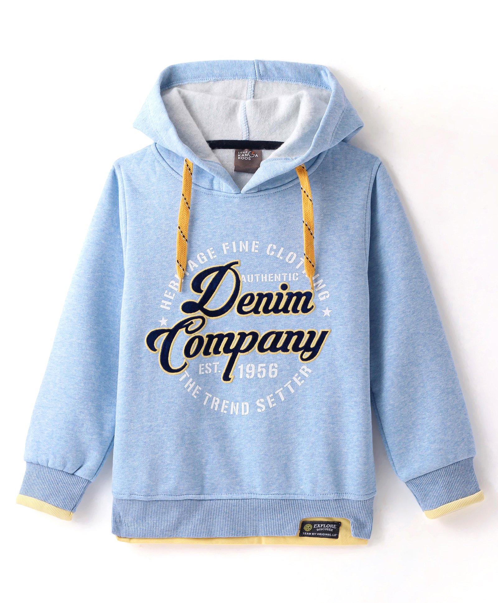 Little Kangaroos Fleece Knit Full Sleeves Text Printed Hooded Sweatshirt - Blue-image-12