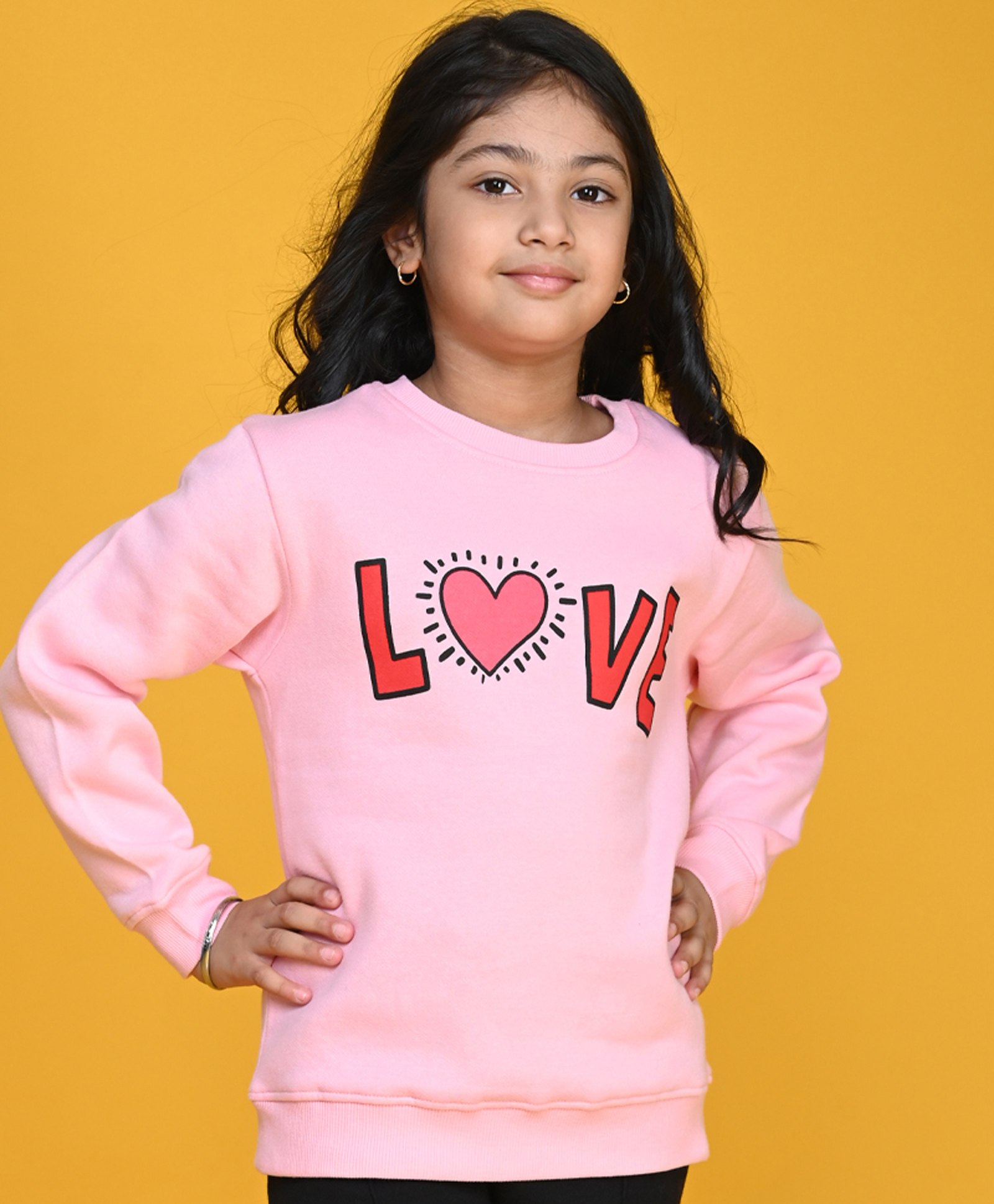 Anthrilo Full Sleeves  Love Text Printed  Fleece Sweatshirt - Pink-picture-14