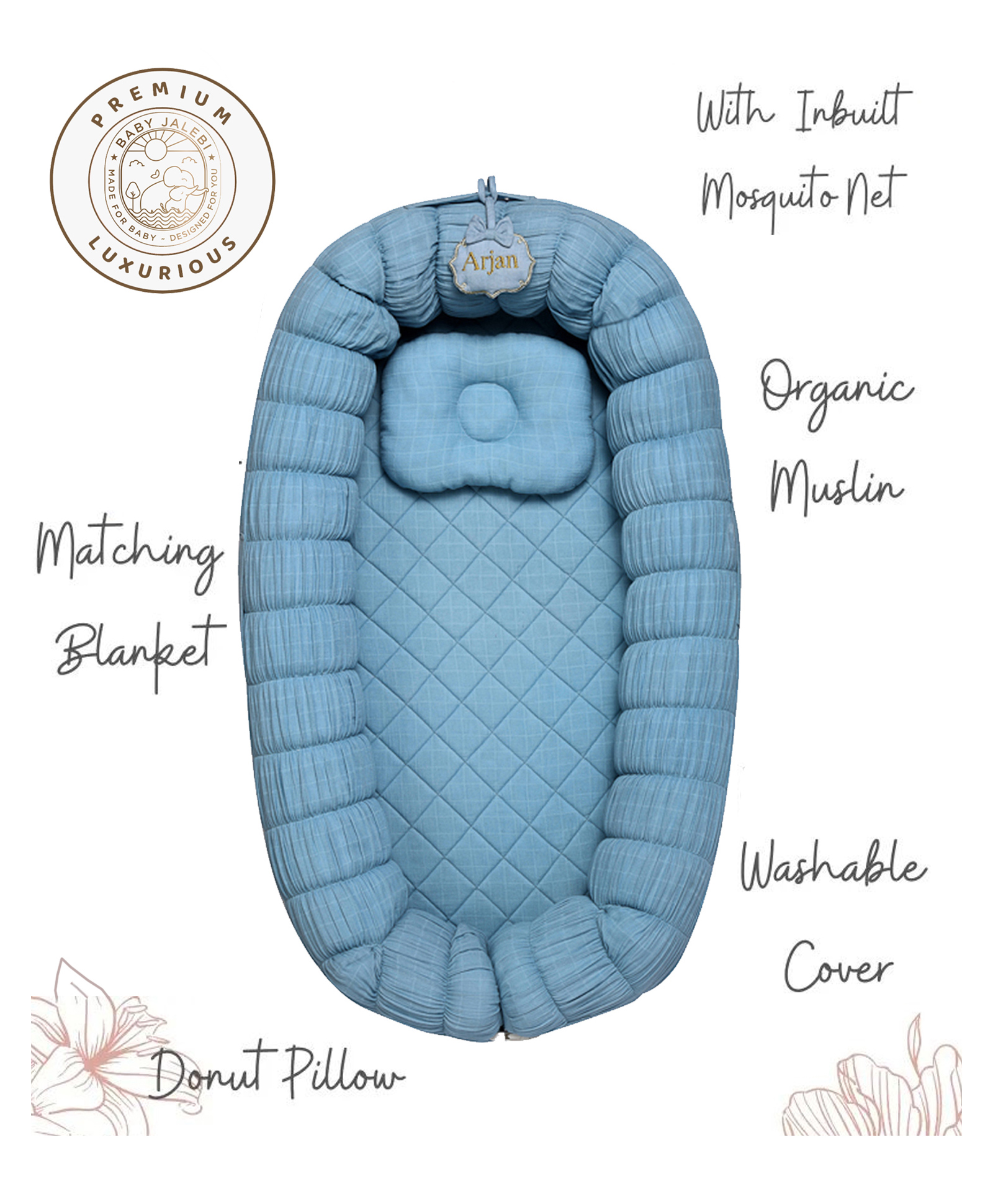 Baby Jalebi Sleep Cloud Baby Sleeping Nest Bed Bedding Gift With Pillow Newborns & Infants -Blue-image-24