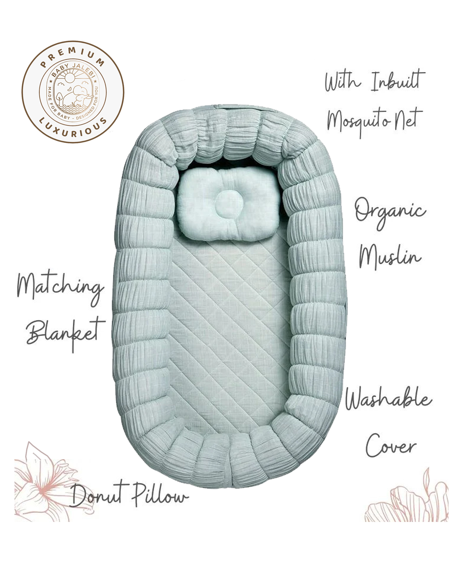 Baby Jalebi Sleep Cloud Baby Sleeping Nest Bed Bedding Gift With Pillow Newborns & Infants -Aqua