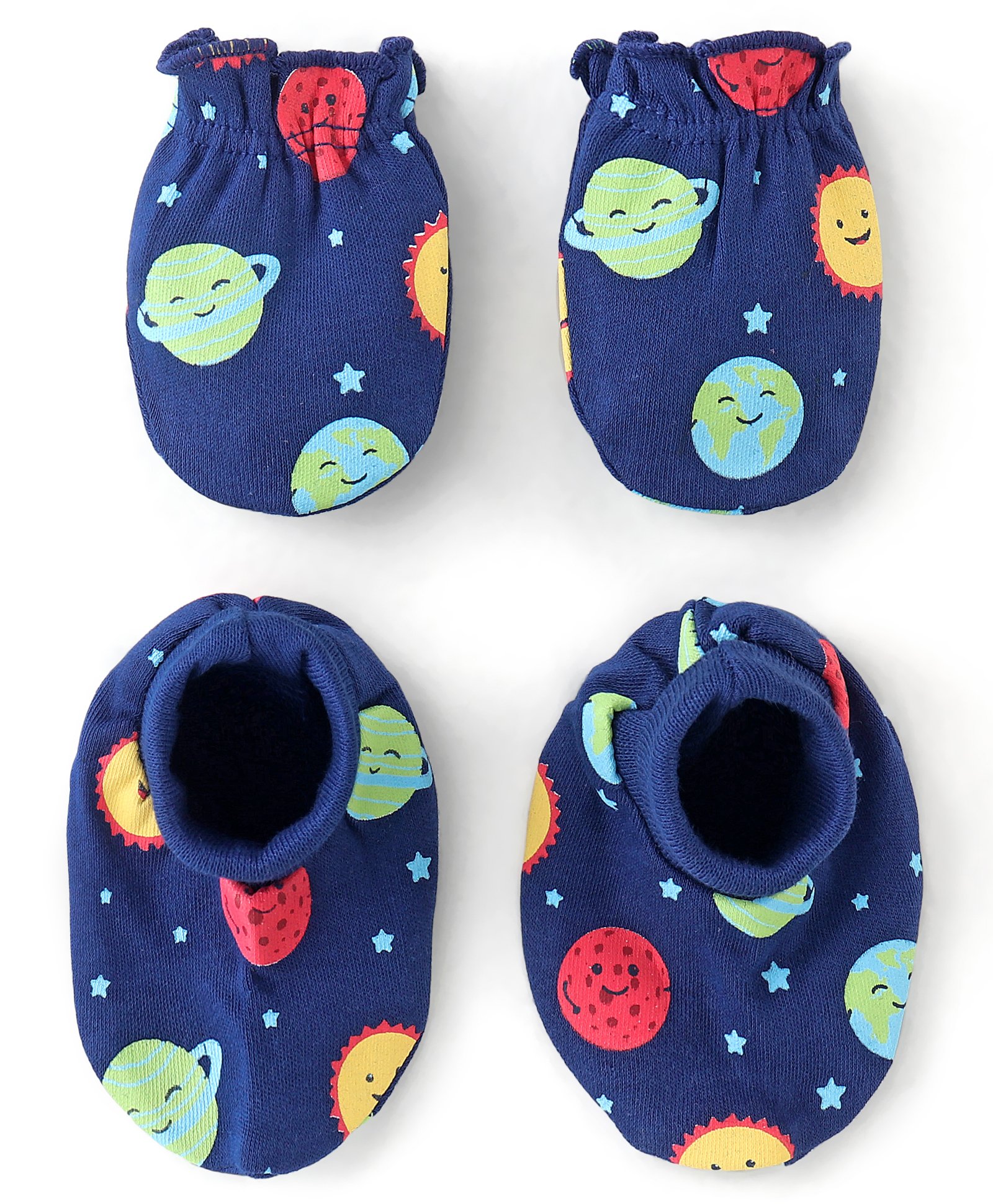 Babyhug 100% Cotton Knit Mitten & Booties Space Print - Navy Blue-image-41