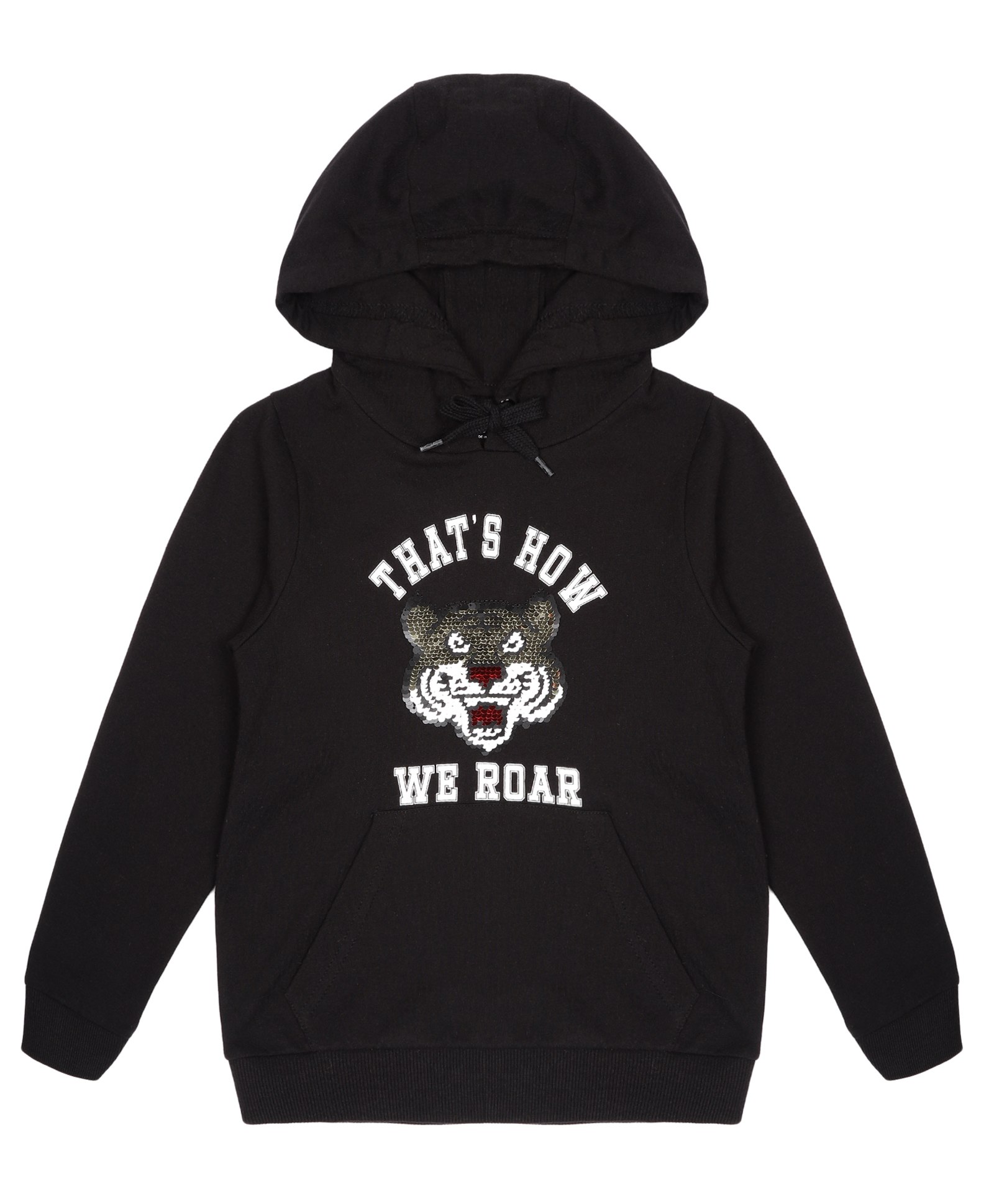 Plum Tree Full Sleeves Reversible Sequin EmbellishedTiger Printed Hooded Sweatshirt - Black-picture-21