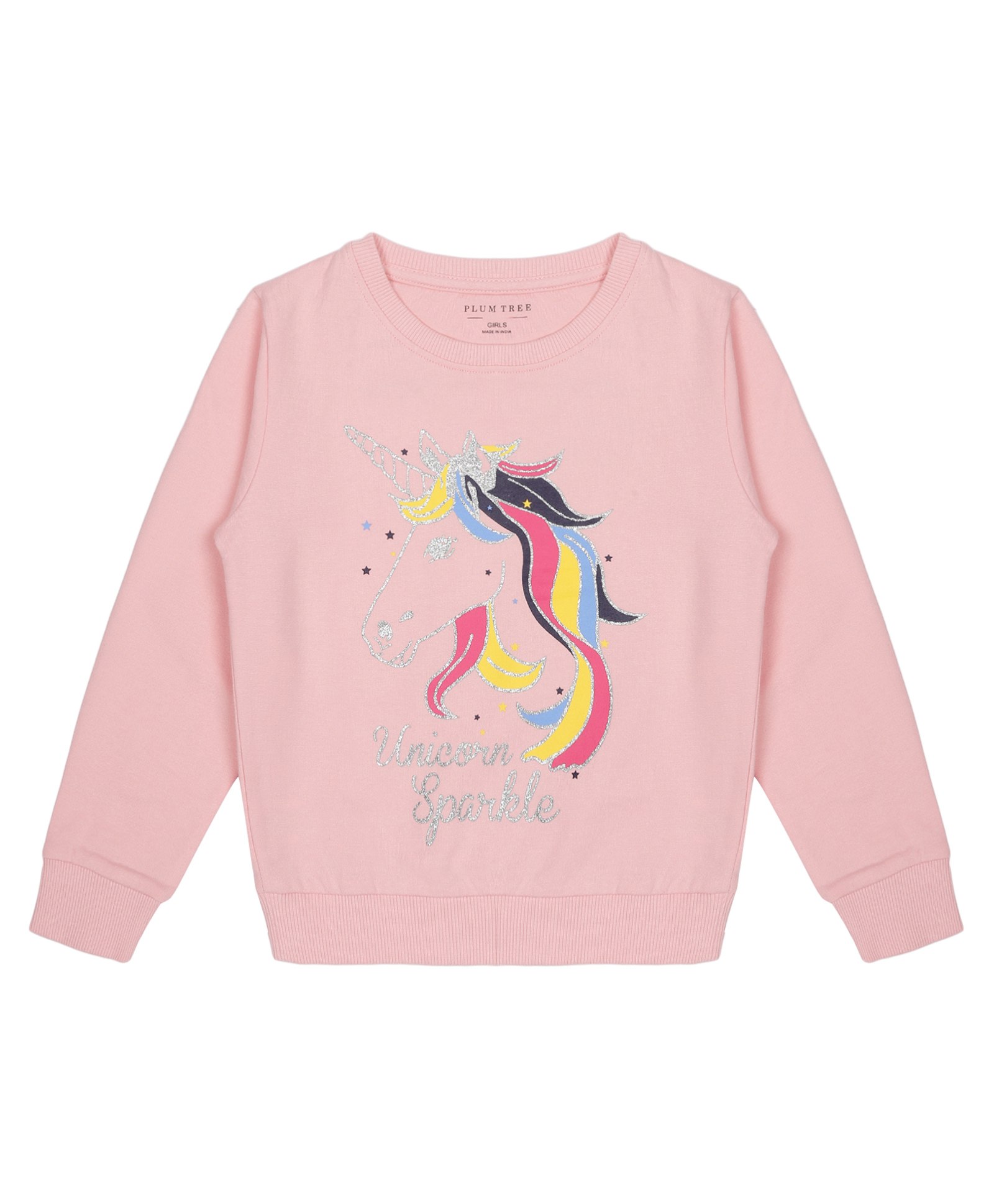 Plum Tree Full Sleeves Unicorn Printed Glitter Embellished  Pullover Sweatshirt - Pink-picture-35