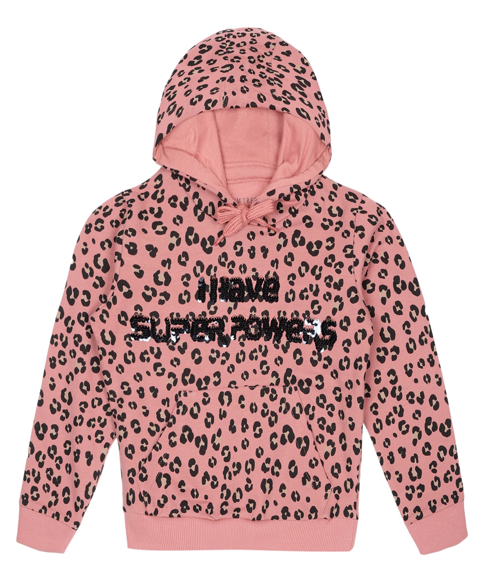 Plum Tree Full Sleeves Reversible Sequin I Have Super Power Text Printed Hooded Sweatshirt - Pink-picture-12