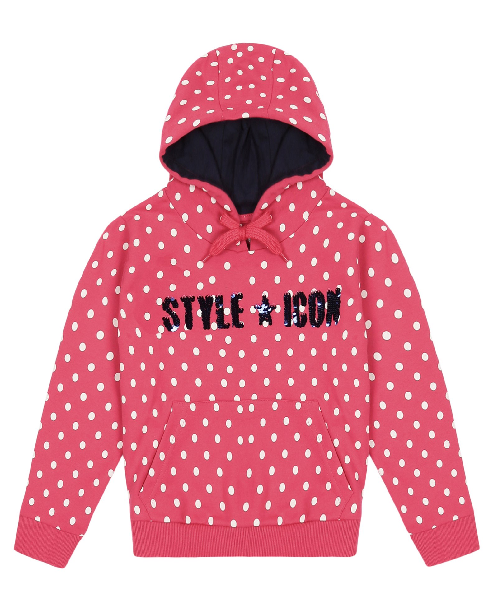 Plum Tree Full Sleeves Polka Dot Printed & Reversible Sequin Embellished Style Icon Text Detailed Hooded Sweatshirt - Magenta Pink-picture-20