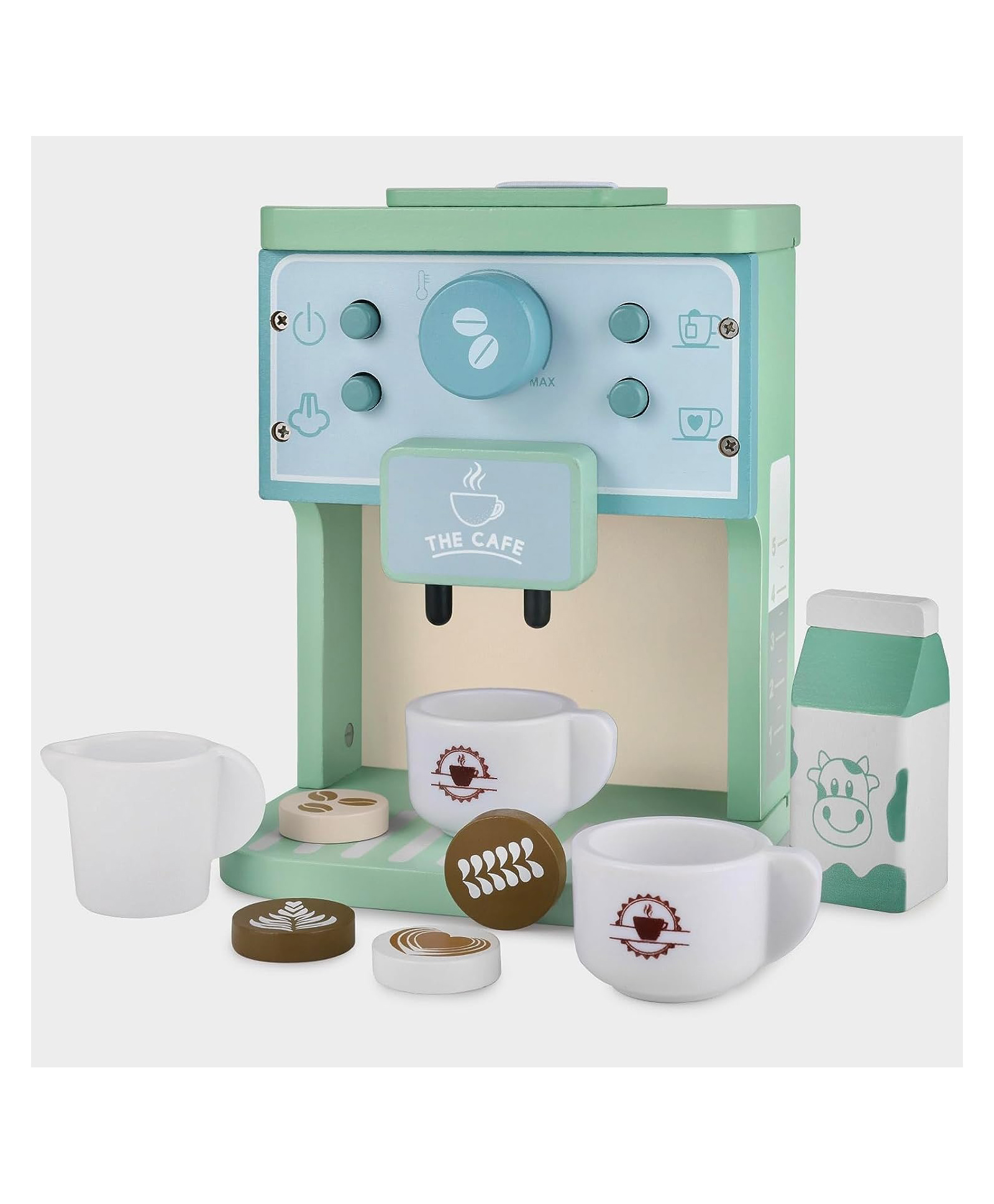 Happy Hues Wooden Coffee Machine Toy Set with Accessories Set of 9 Pieces- Green-image-46