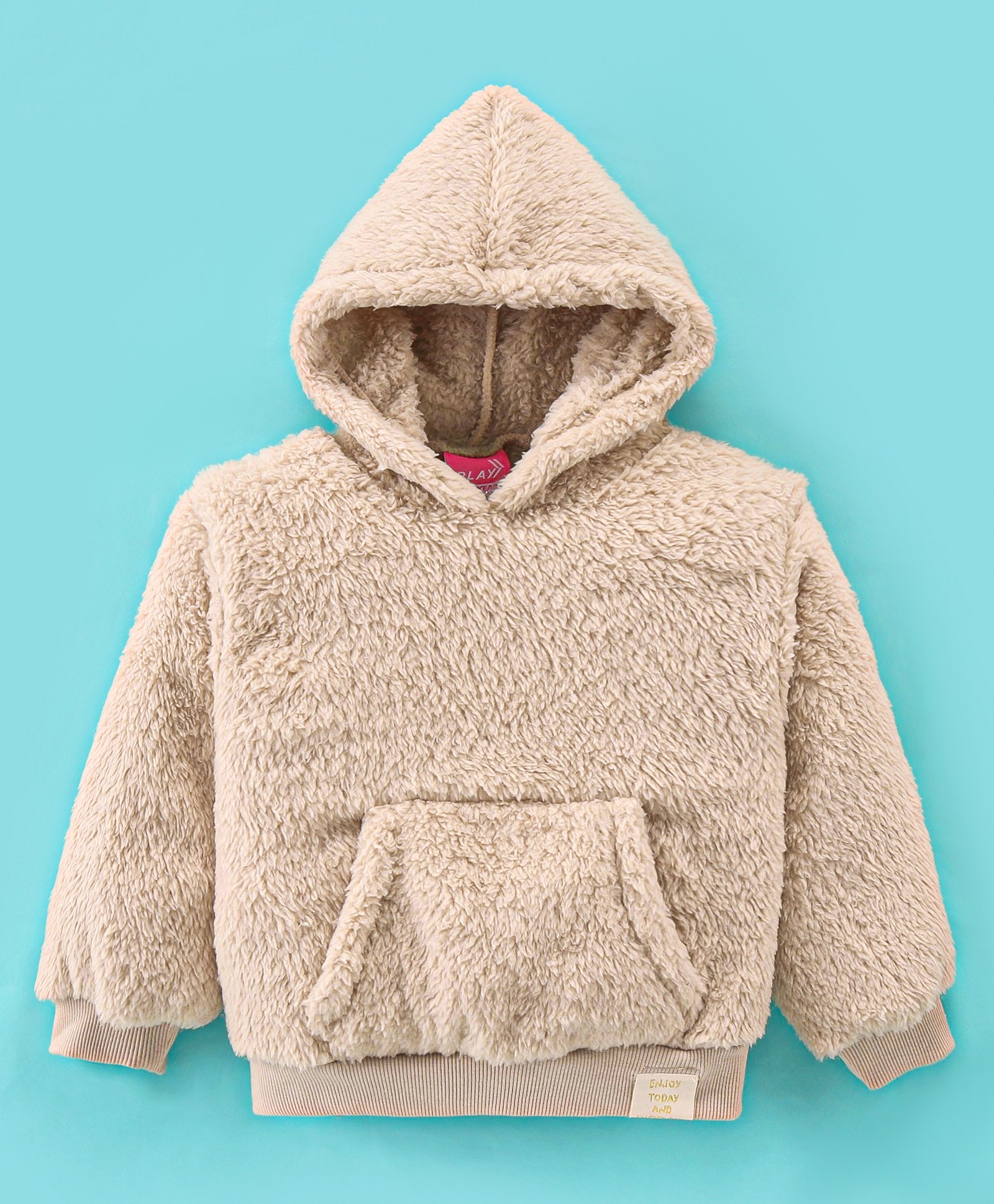 Little Kangaroos Full Sleeves Drop Shoulder Hoodie - Fawn-picture-15