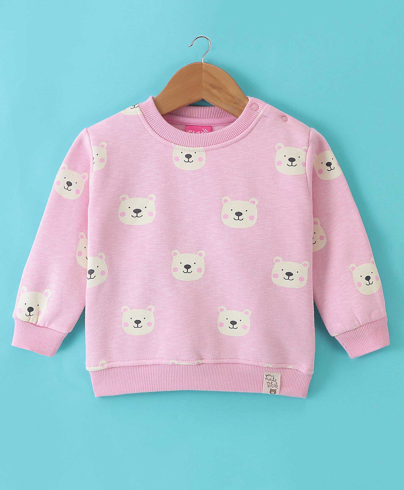 Little Kangaroos Fleece Full Sleeves Sweatshirt With Teddy Print - Pink-image-42