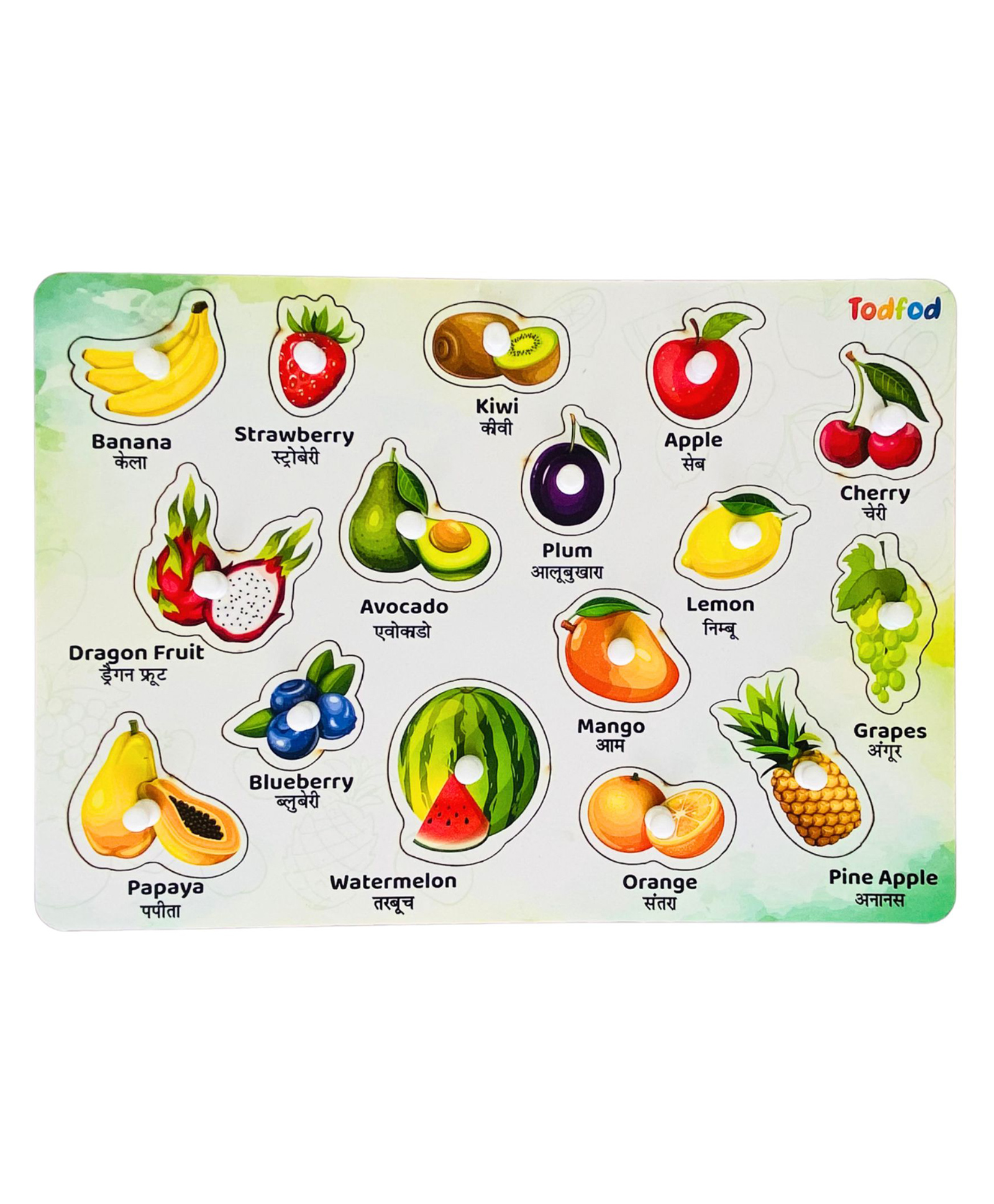 TodFod Wooden Fruits Puzzle With Knob Multicolour - 16 Pieces-image-23