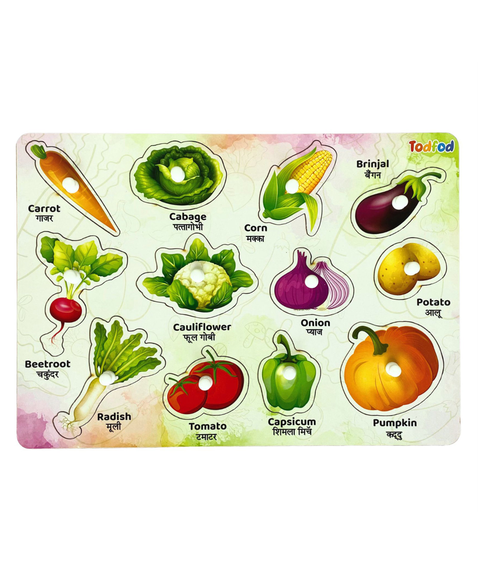 TodFod Wooden Vegetables Puzzle With Knob Multicolour - 12 Pieces-image-21