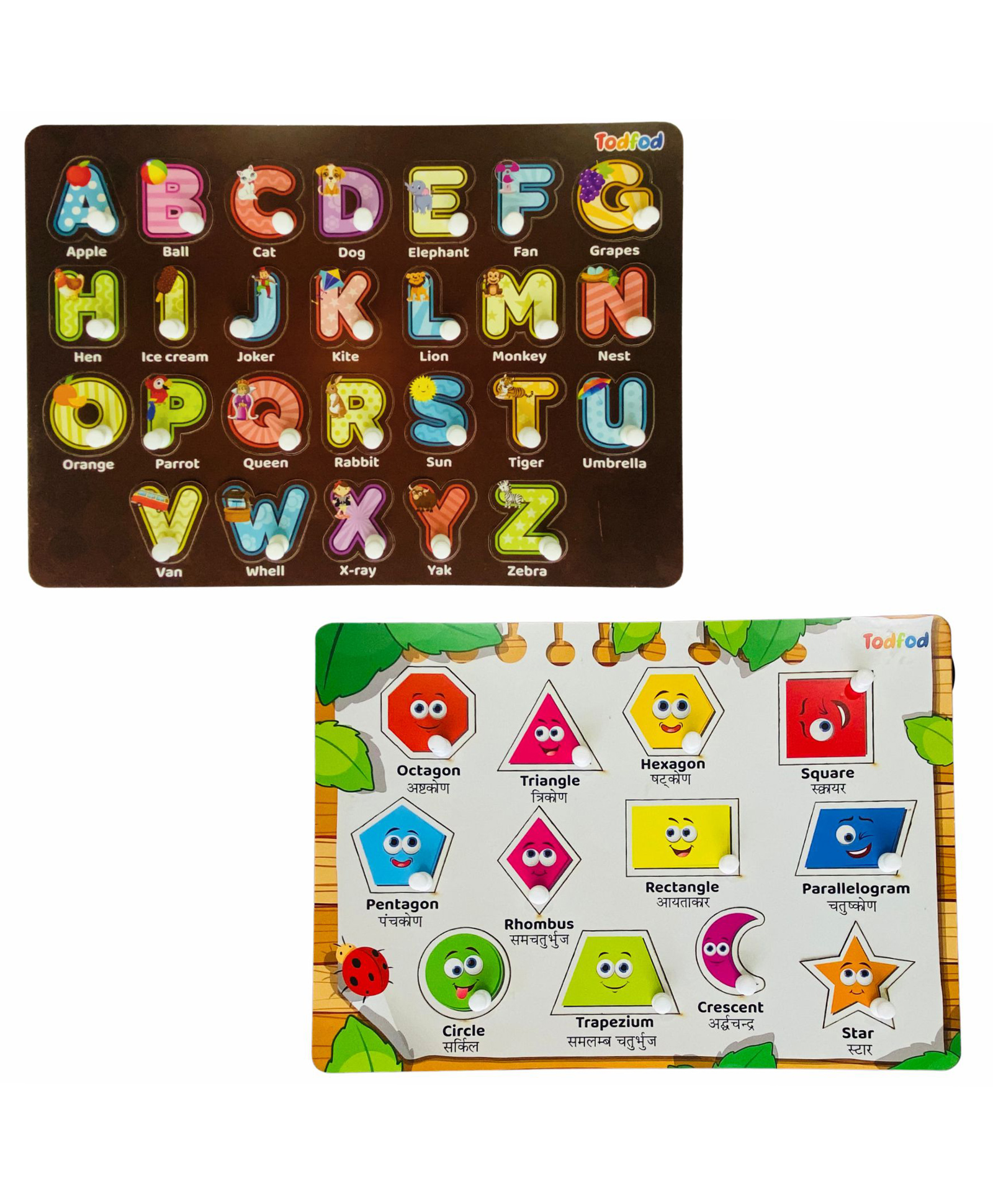 TodFod Wooden 4 in 1 English Alphabets & Shapes Puzzles Multicolour - 38 Pieces-image-8