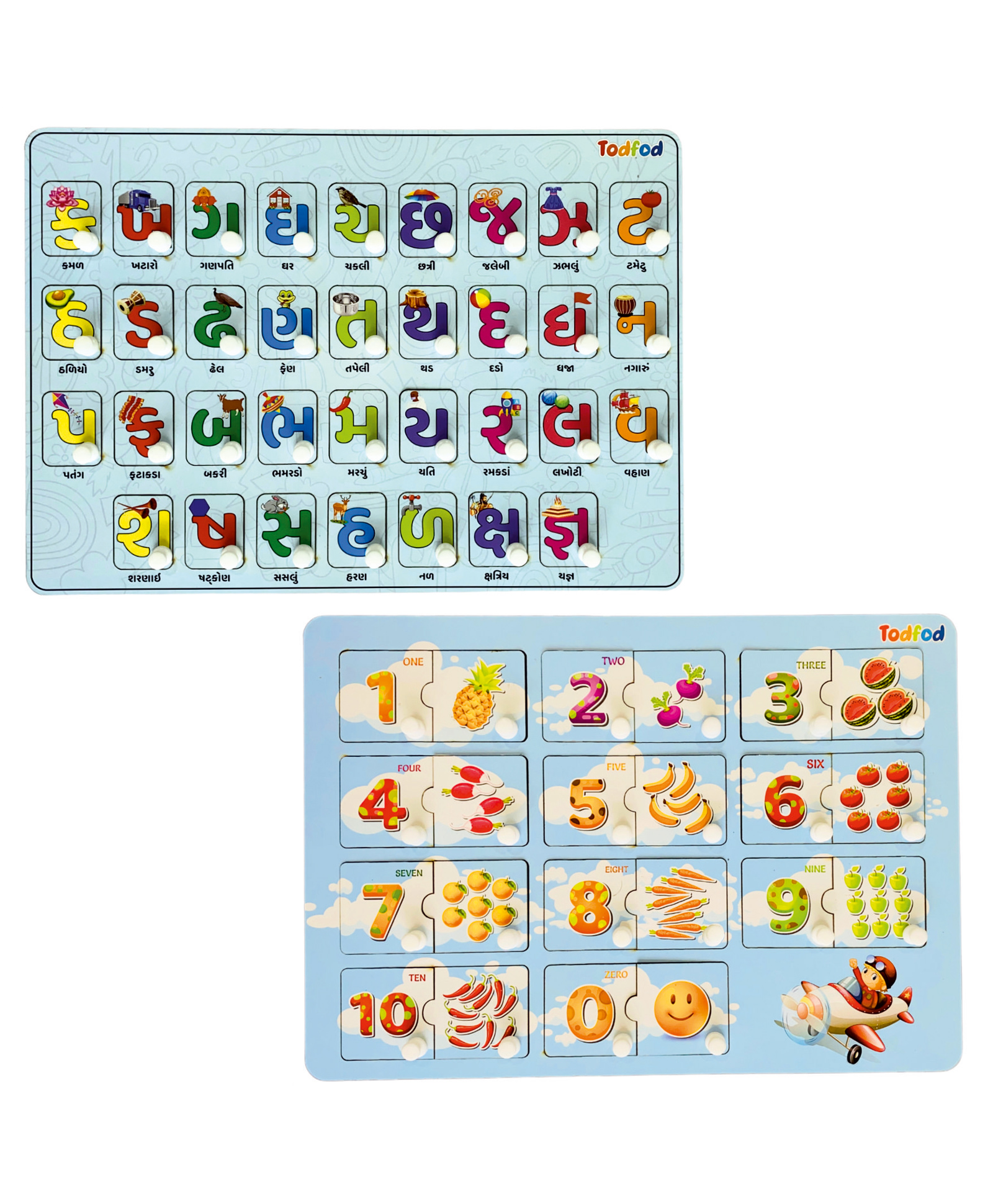 TodFod Wooden Gujarati Alphabets & 3 in 1 English Number Puzzle 54 Pieces - Multicolour-image-5