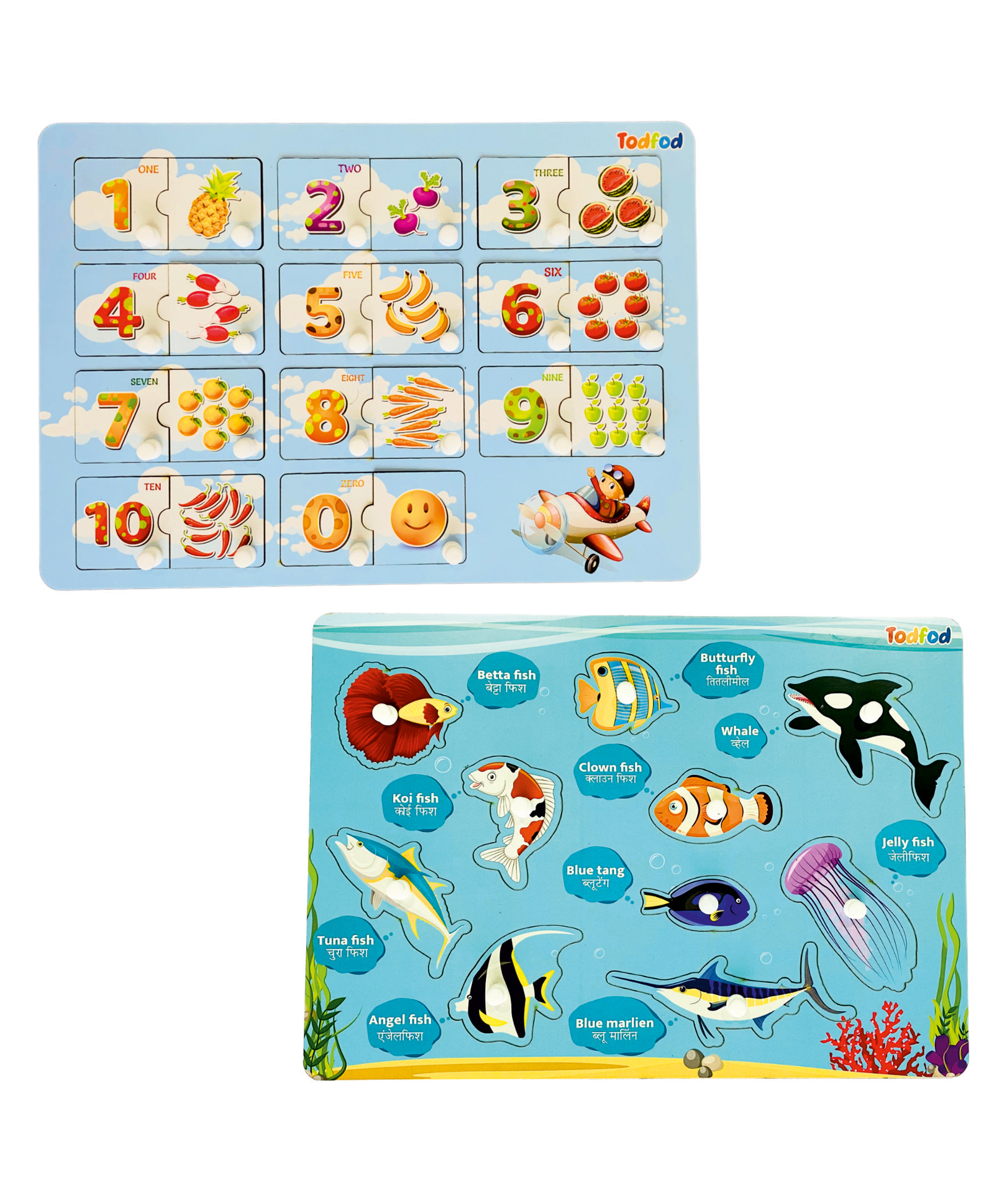 TodFod Wooden 3 in 1 English Number & Sea Animal Puzzle 30 Pieces-  Multicolour-image-29