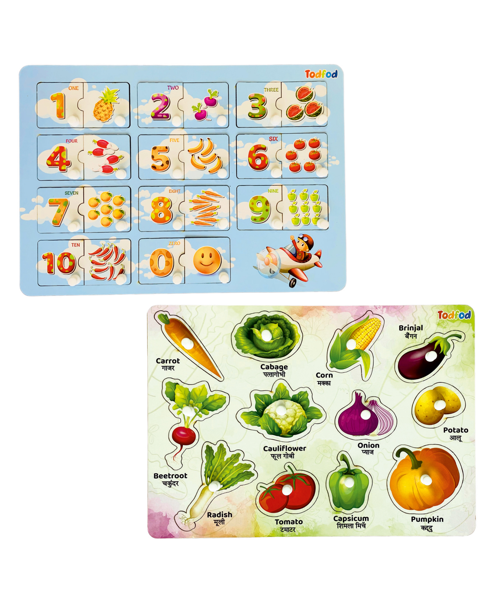 TodFod Wooden 3 in 1 English Number & Vegetables Puzzle 32 Pieces- Multicolour-image-24