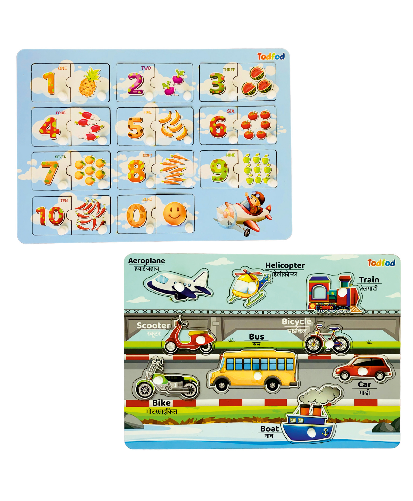 TodFod Wooden 3 in 1 English Number & Vehicle Puzzle - Multicolour-image-40