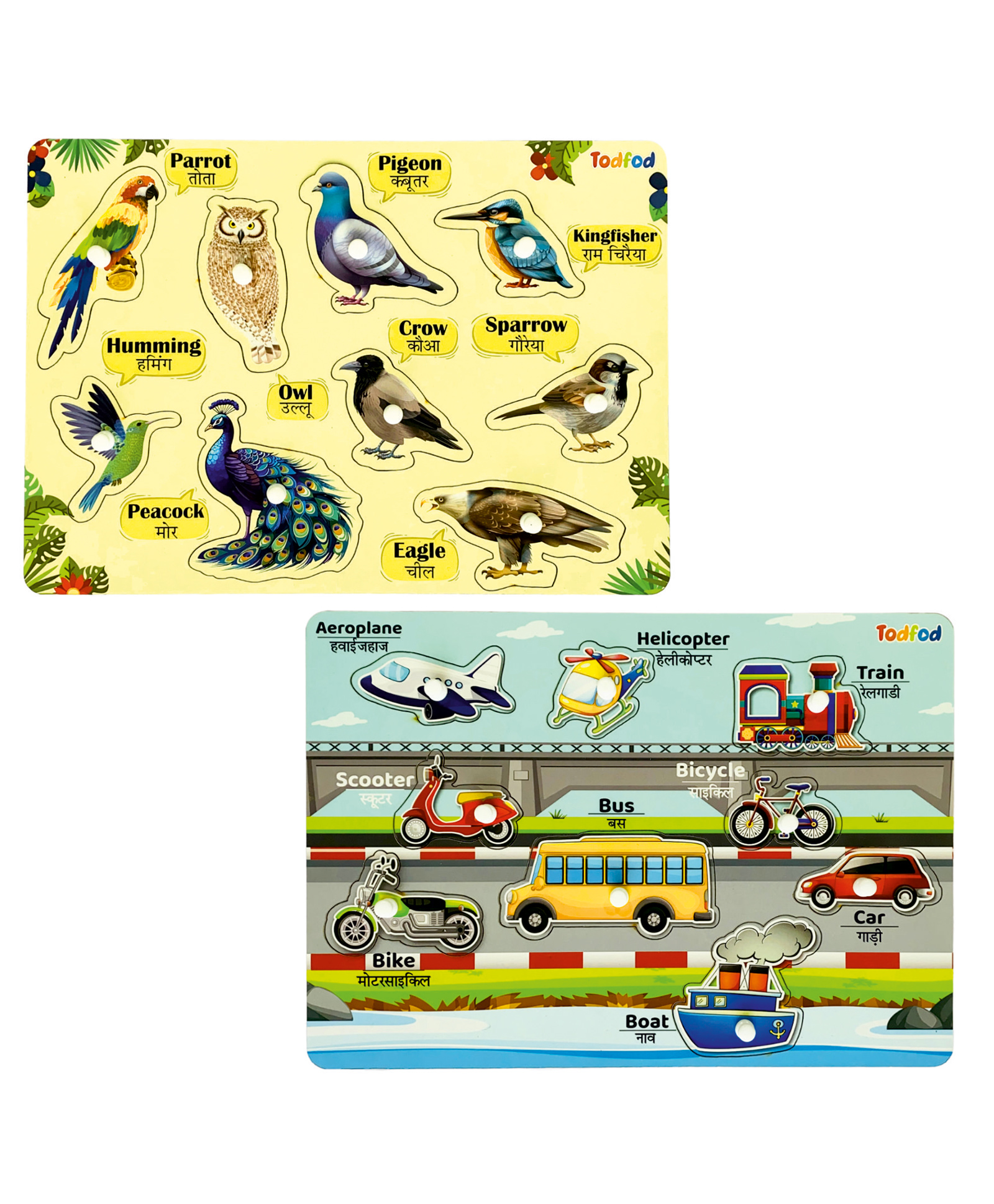 TodFod Wooden Birds  & Vehicle 2 Puzzles Multicolour - 18 Pieces-picture-17