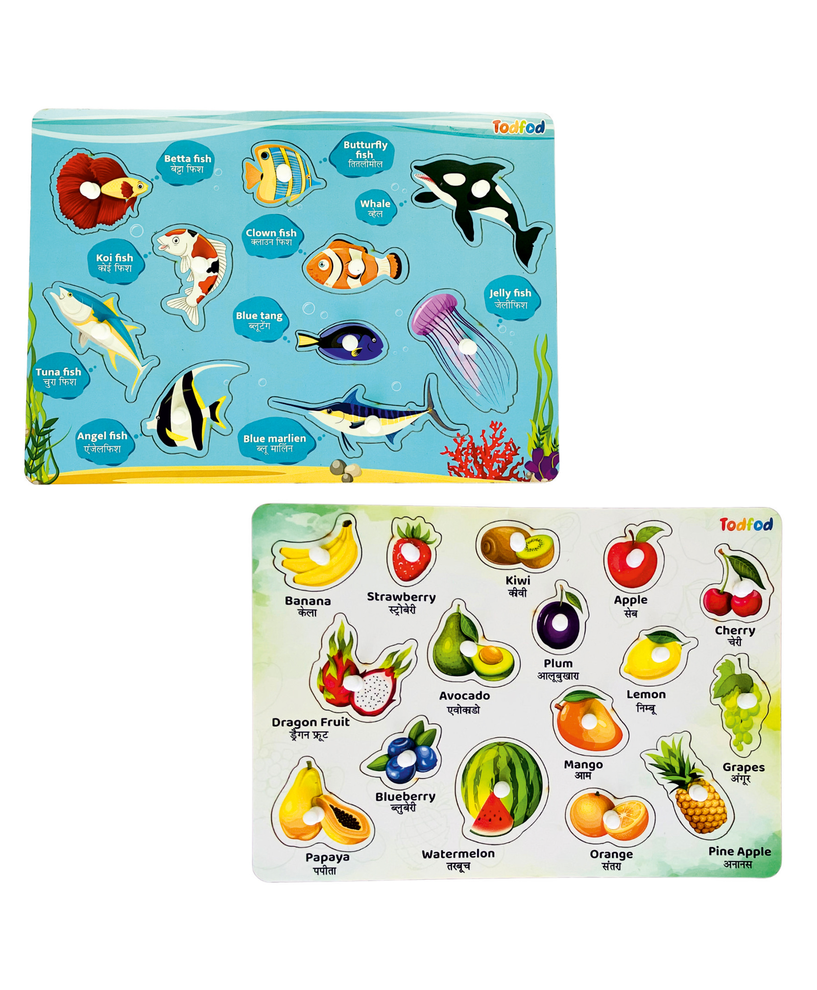 TodFod Wooden Sea Animal  & Fruit 2 Puzzles Multicolour - 25 Pieces-image-16