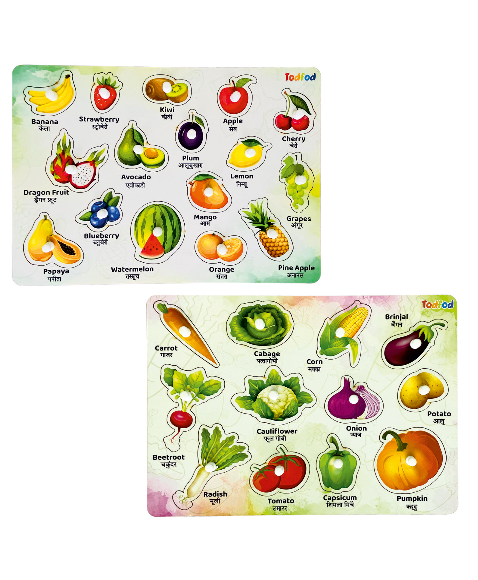 TodFod Wooden Fruits & Vegetable Puzzle 2 Pieces - Multicolour-picture-22