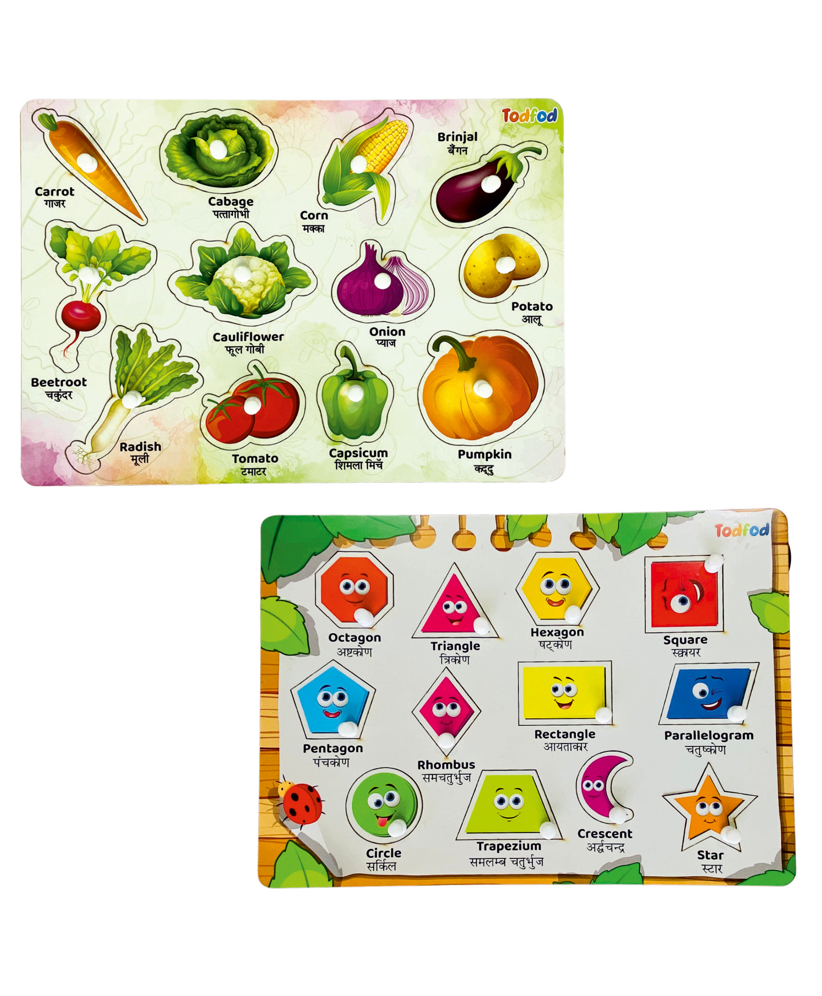 TodFod Wooden Vegetable  & Shapes Puzzle Multicolour - 24 Pieces-image-8