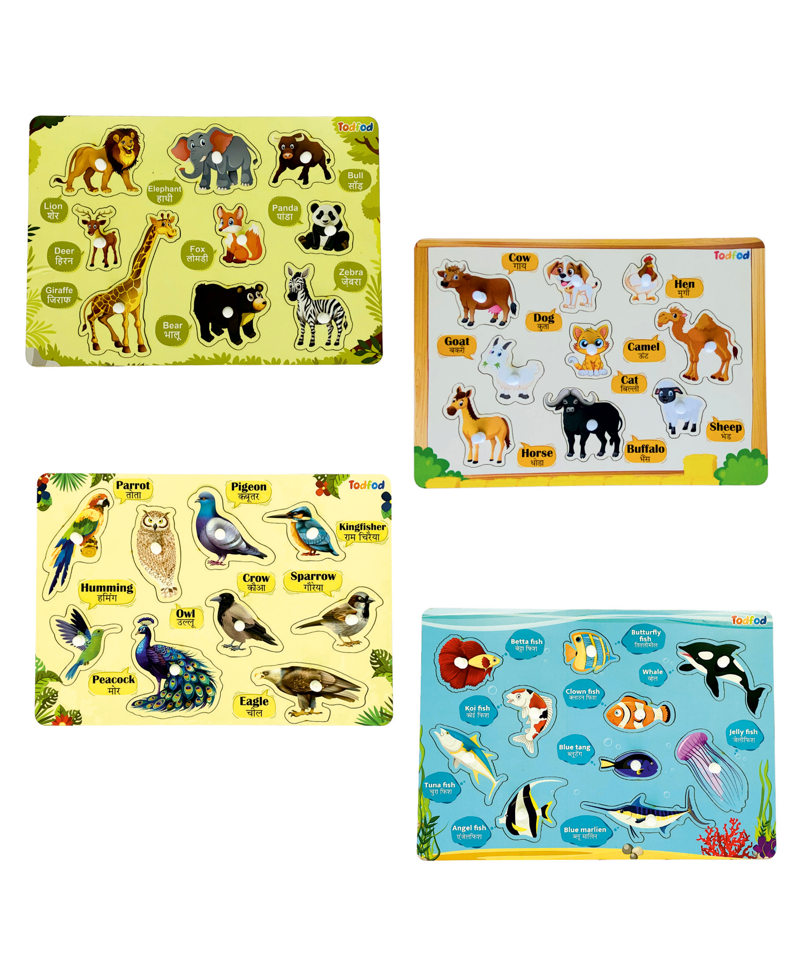 TodFod Wooden Wild Animal & Pet Animal Birds & Fish 4 Puzzles Multicolour - 37 Pieces-image-29
