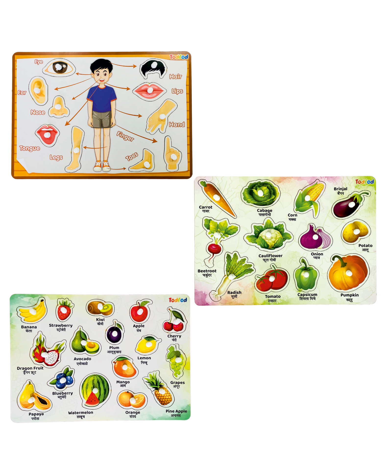 TodFod Wooden Body parts & Vegetable & Fruits Puzzle 3 Pieces - Multicolour-image-10