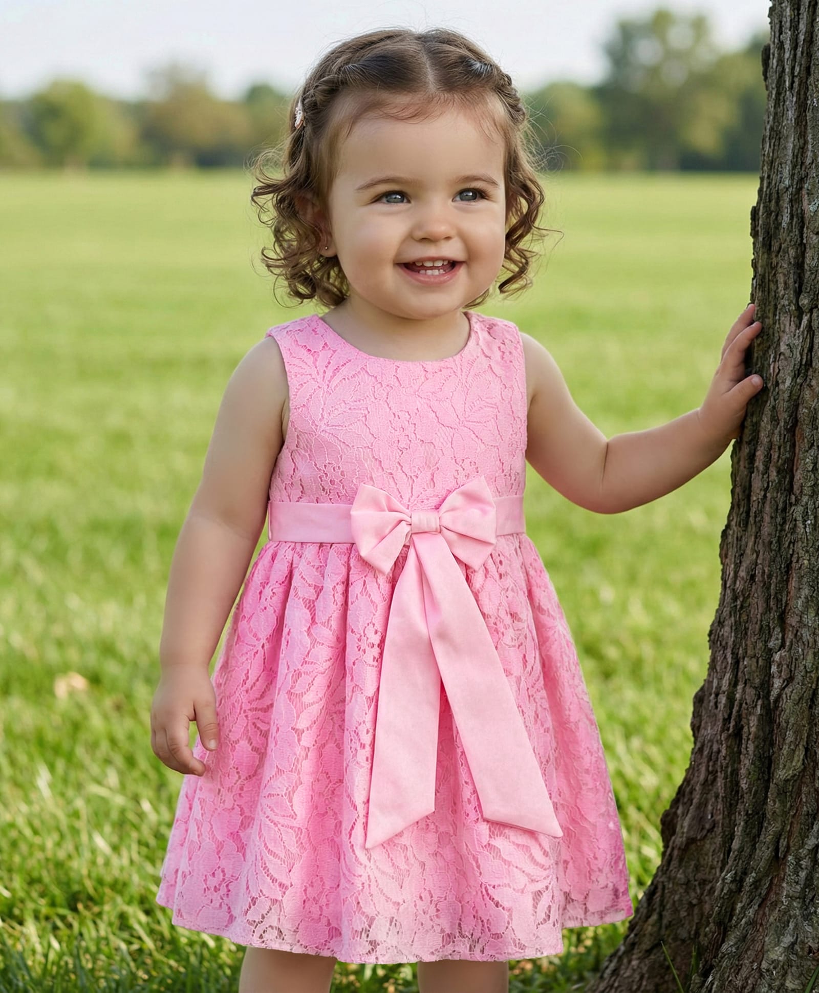 Babyoye Woven Sleeveless Party Frock With Floral Detailing - Pink-picture-37