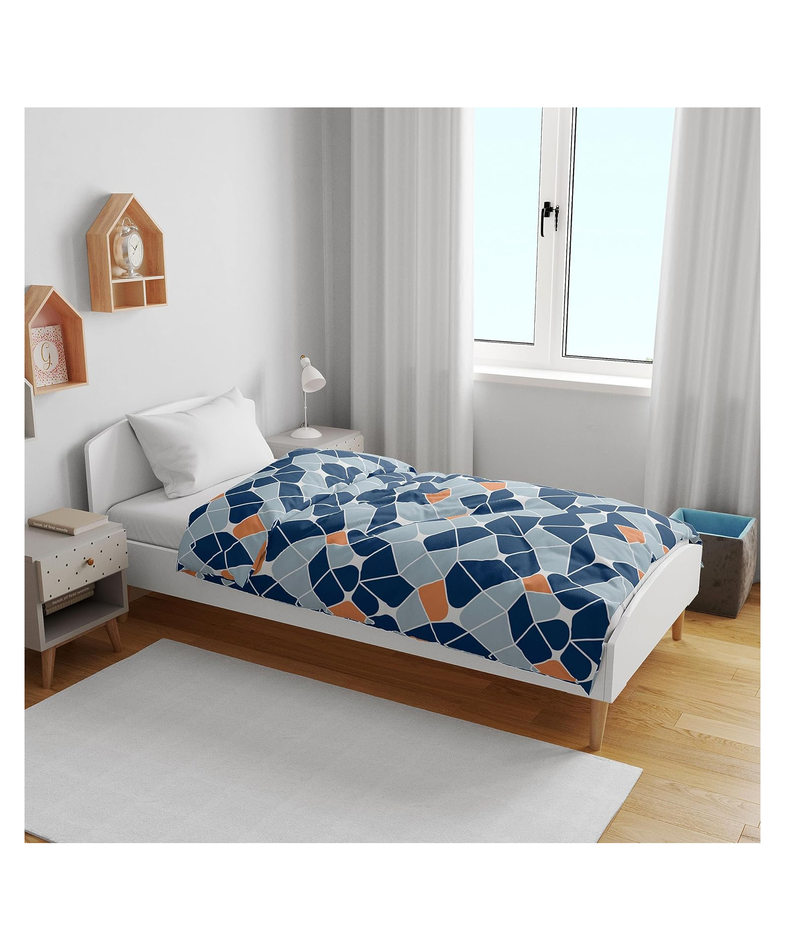 Divine Casa 120 GSM Microfiber Single Kids Dohar Blanket For Toddler Blue and Orange-image-44