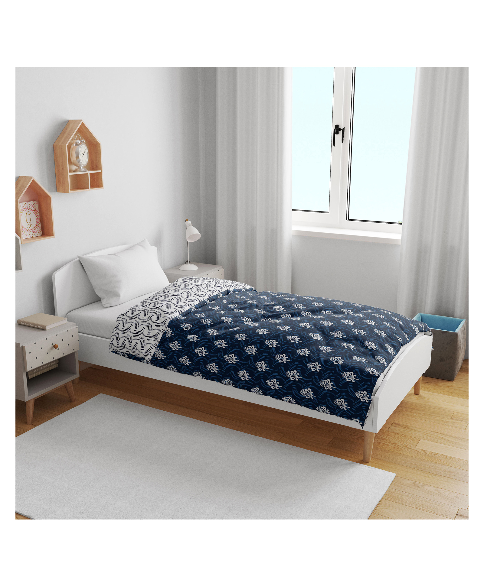 Divine Casa 120 GSM Microfiber Single Kids Dohar Blanket For Toddler Navy Blue and White-image-47
