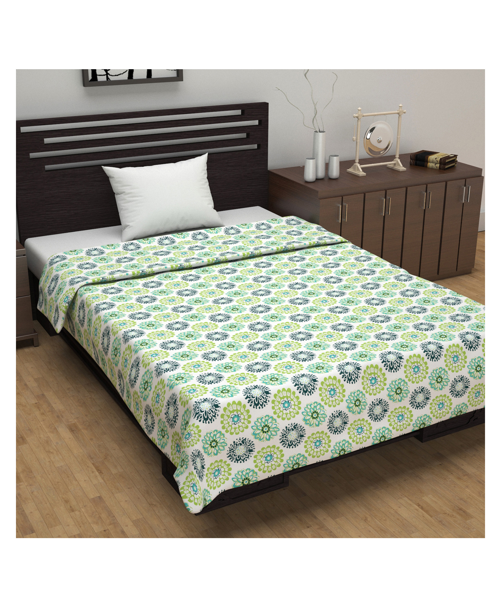 Divine Casa 100% Cotton Single Bed All Season Reversible AC Dohar Floral Print - Tree Green-image-45